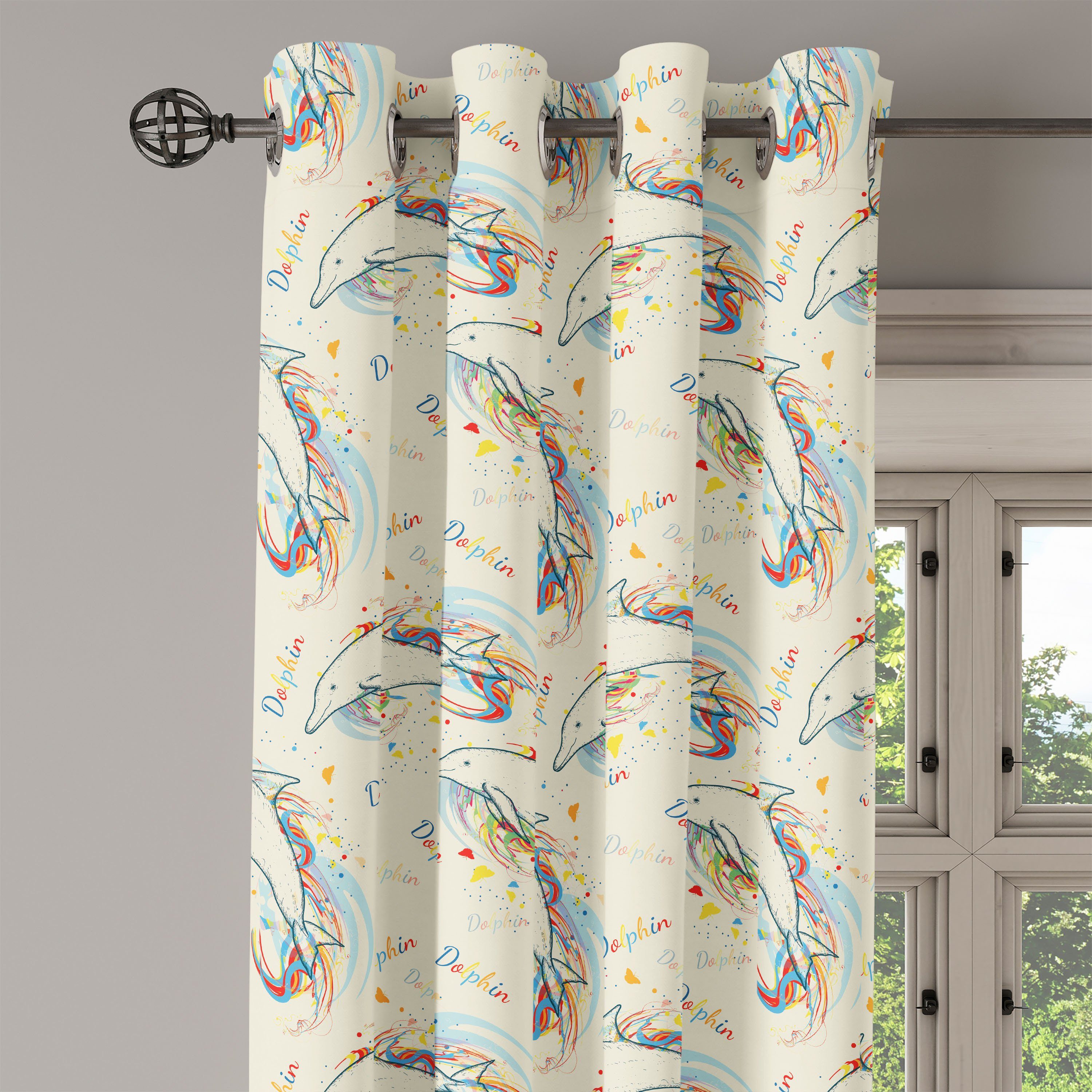 Gardine Dekorative 2-Panel-Fenstervorhänge für Schlafzimmer ocean Abakuhaus, Life Schwimmen-Delphine Wohnzimmer