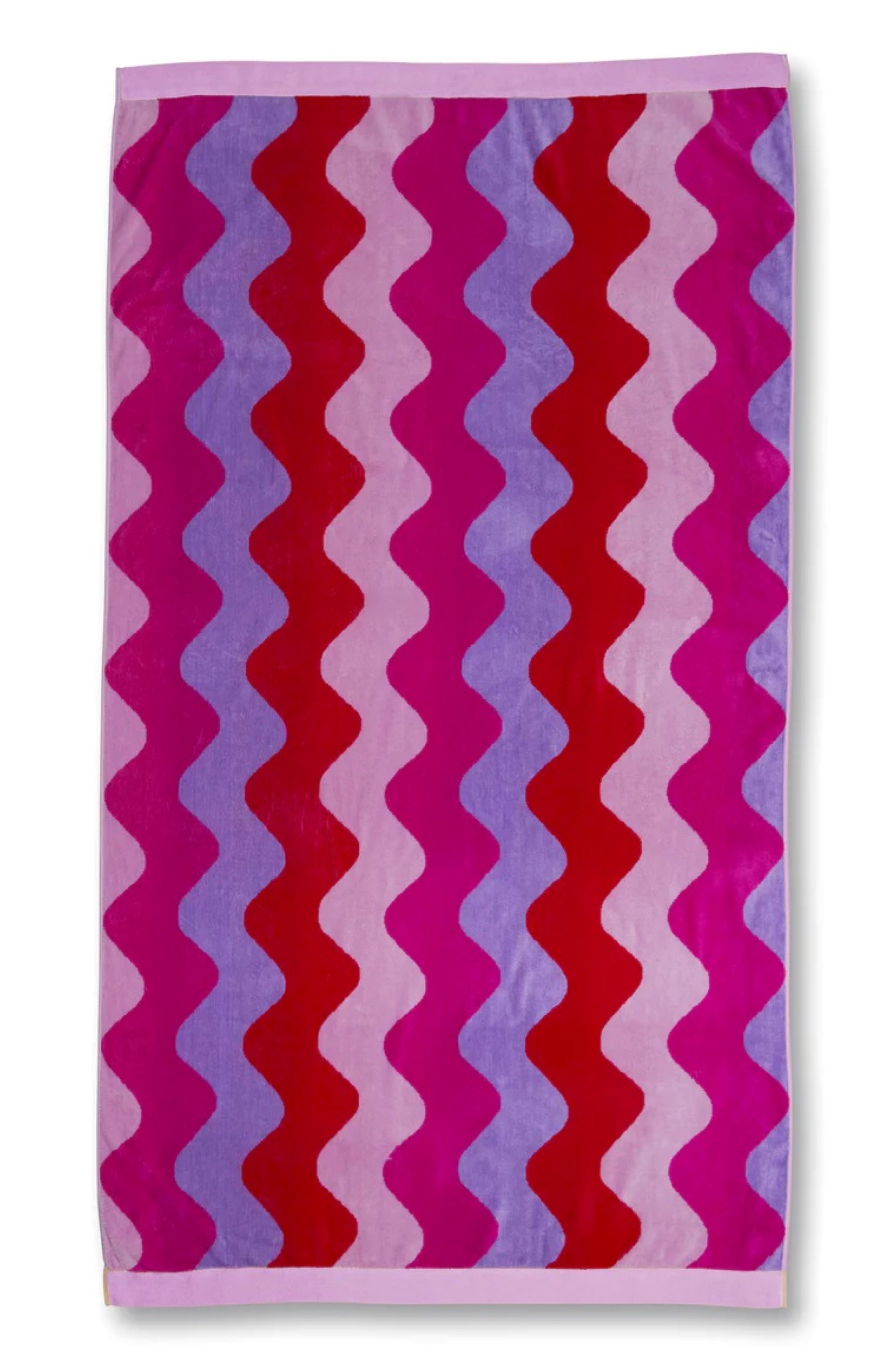 KAAT Amsterdam Strandtuch KAAT Family Strandtuch Liegetuch 100x180 cm Waves Wellen flieder rot, Baumwolle (1-St), äußerst saugfähig und schnell trocknend