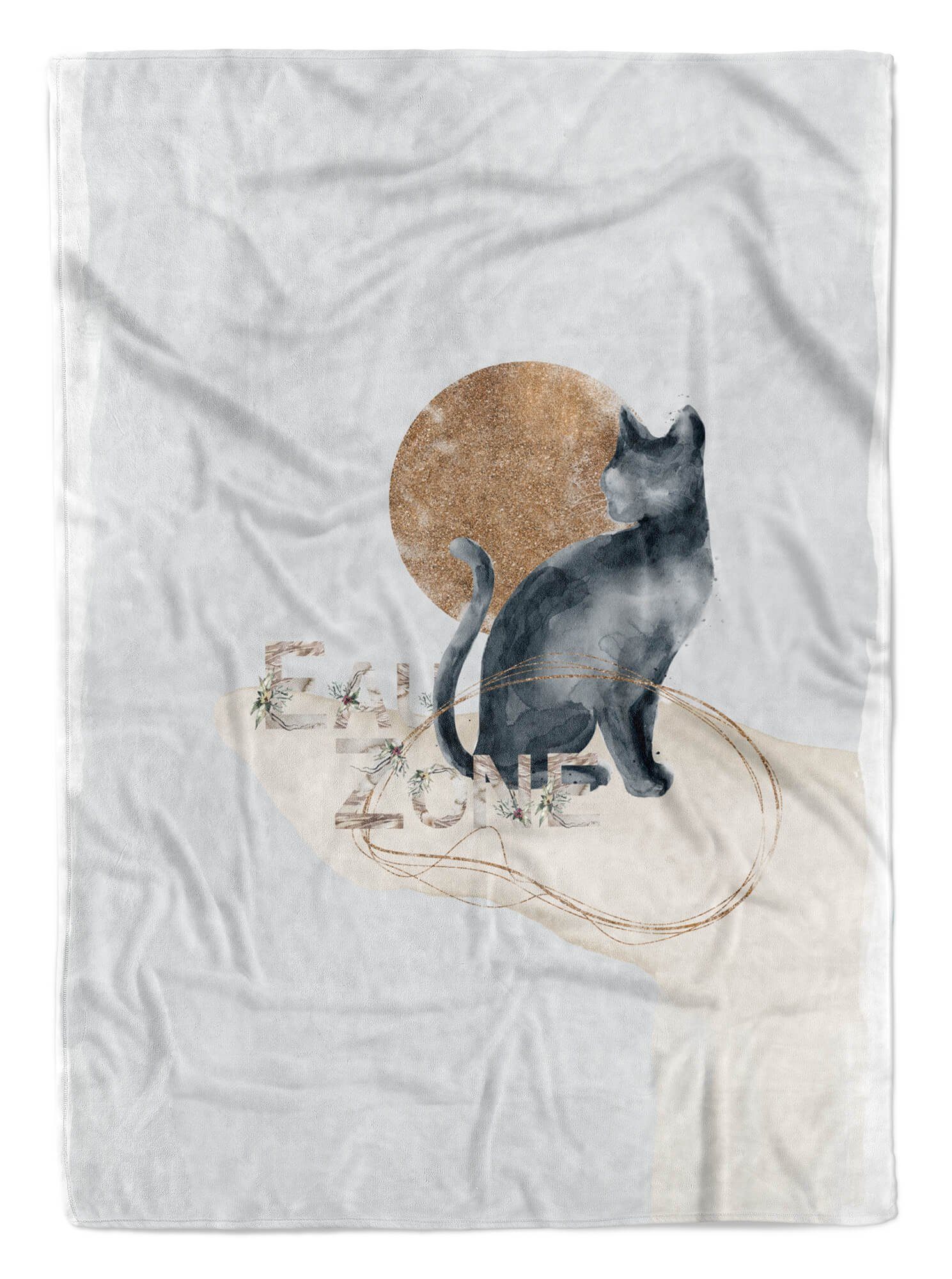 Sinus Art Handtücher Handtuch Strandhandtuch Saunatuch Kuscheldecke Katze Mond Wasserfarben, Baumwolle-Polyester-Mix (1-St), Handtuch