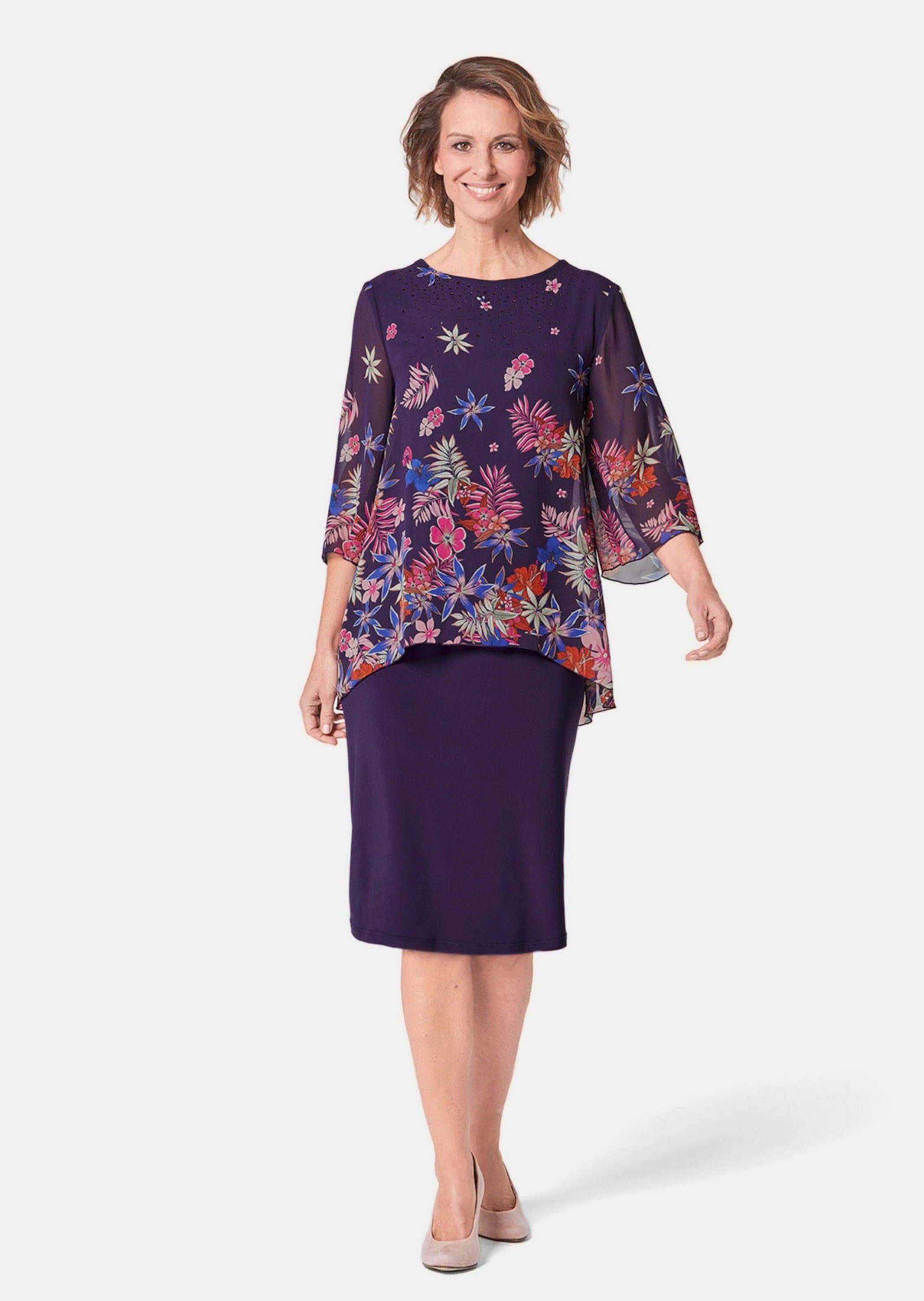 GOLDNER Abendkleid Kleid mit floralem Chiffonüberwurf günstig online kaufen