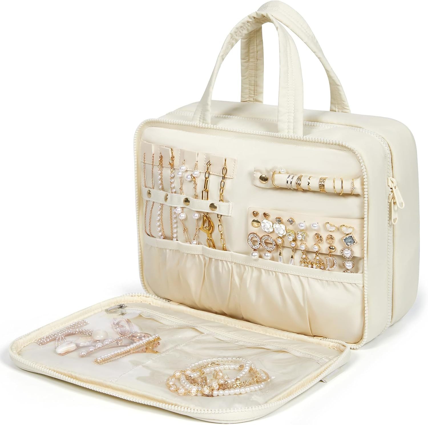 Coonoor Kosmetiktasche Groß Kulturbeutel zum Aufhängen, Kulturtasche für Damen, Damen Reise Schmuck Organizer, Puffy Makeup Cosmetic Bag Organizer