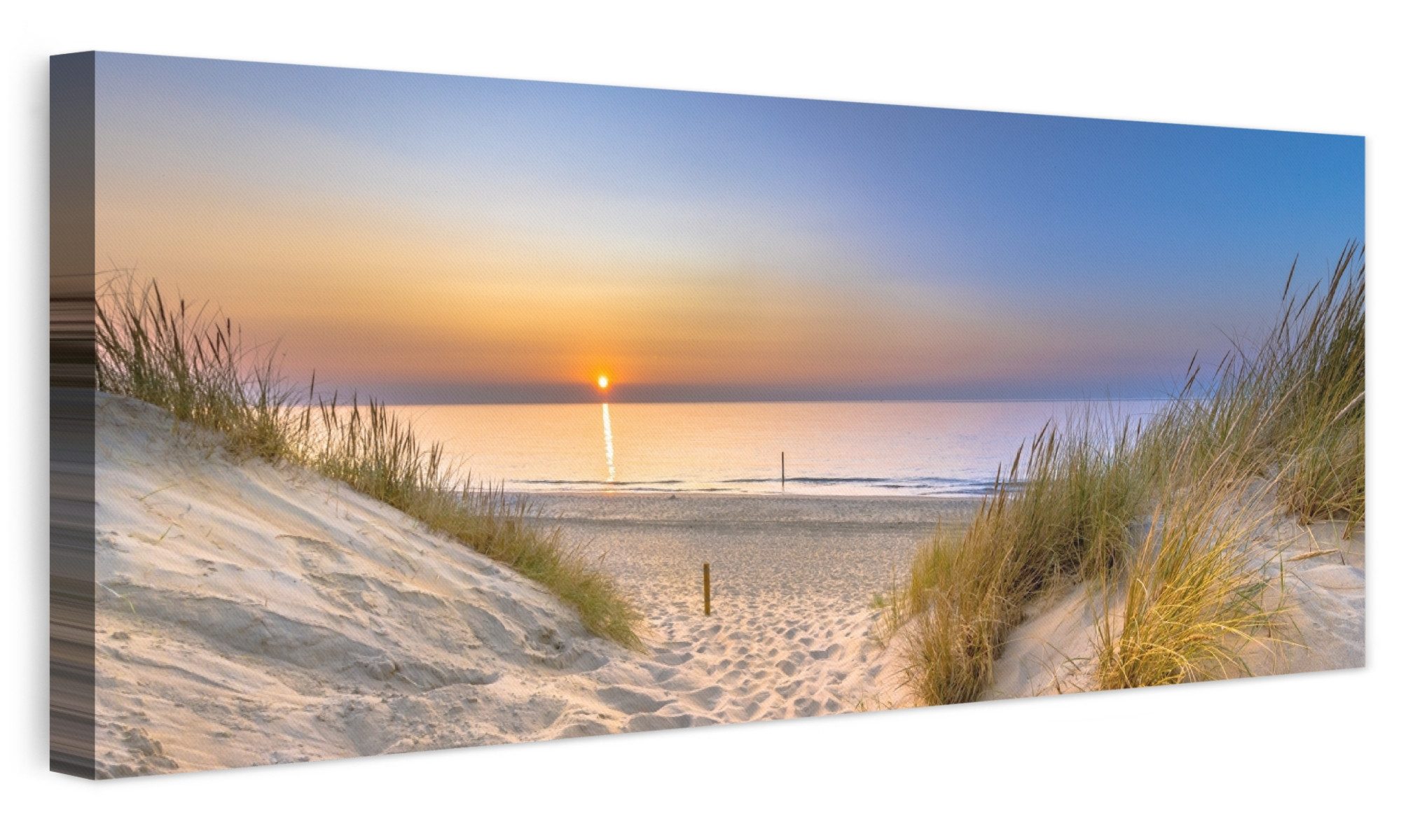 OneMillionCanvasses® Leinwandbild Panorama Düne - Sonnenuntergang - Horizont - Strand - Gras, Fotodruck (1 St), Wandbild, Deko Schlafzimmer …