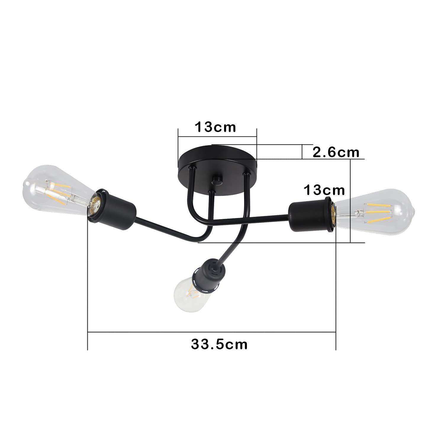 ohne Kronleuchter Deckenleuchte Leuchtmittel Retro LED ZMH Vintage Deckenlampe Schwarz, wechselbar,