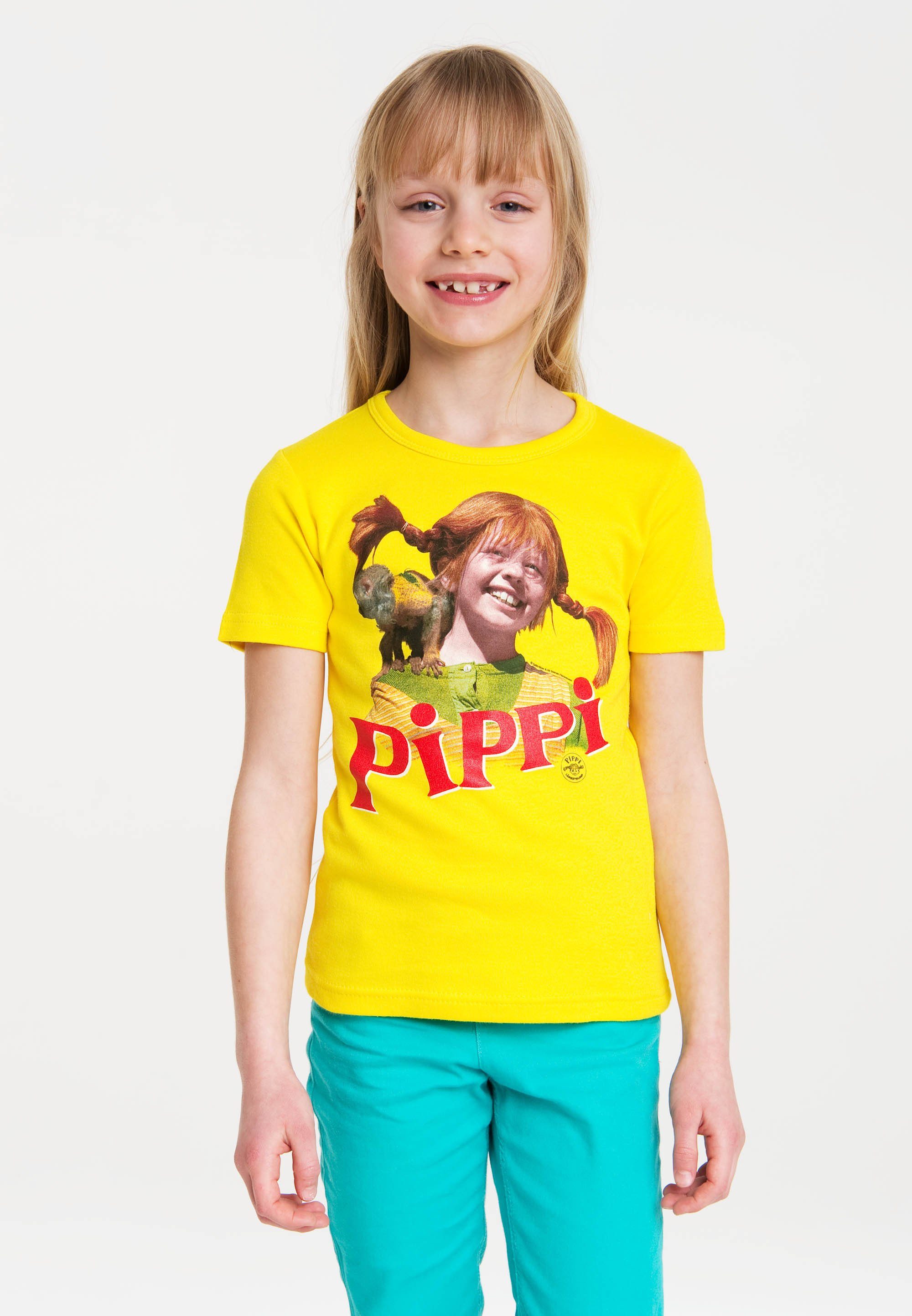 LOGOSHIRT T-Shirt Pippi Langstrumpf & Herr Nilsson mit Langstrumpf-Frontdruck gelb-rot | T-Shirts