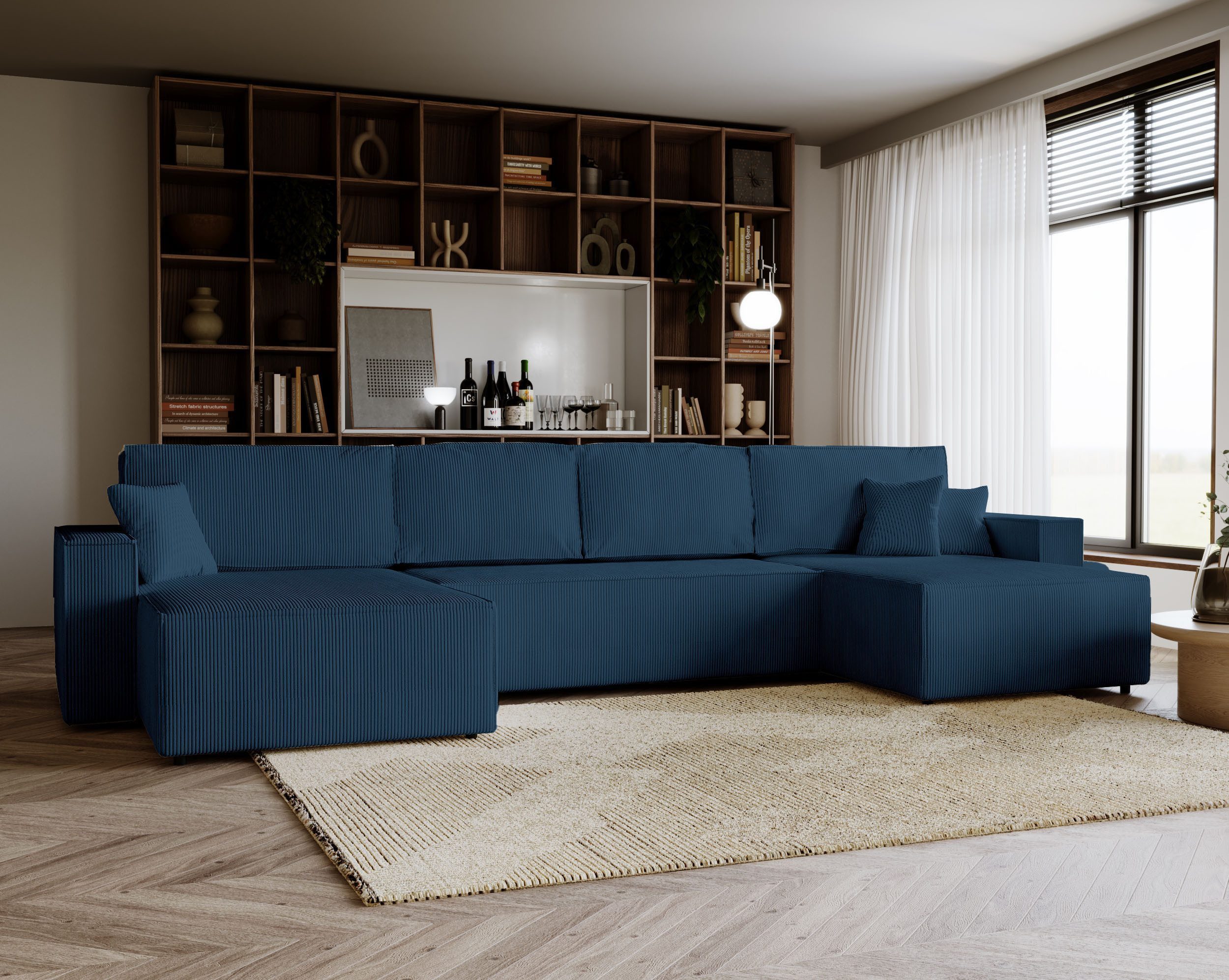 Goldstoff Ecksofa Cordstoff - U-Sofa mit Schlaffunktion und Bettkasten, Amalia Couch mit Cord-Bezug - Schlafsofa mit Liegefläche 330x147 cm - Stauraum - Komfort-Polsterung, Universell stellbar rechts/links