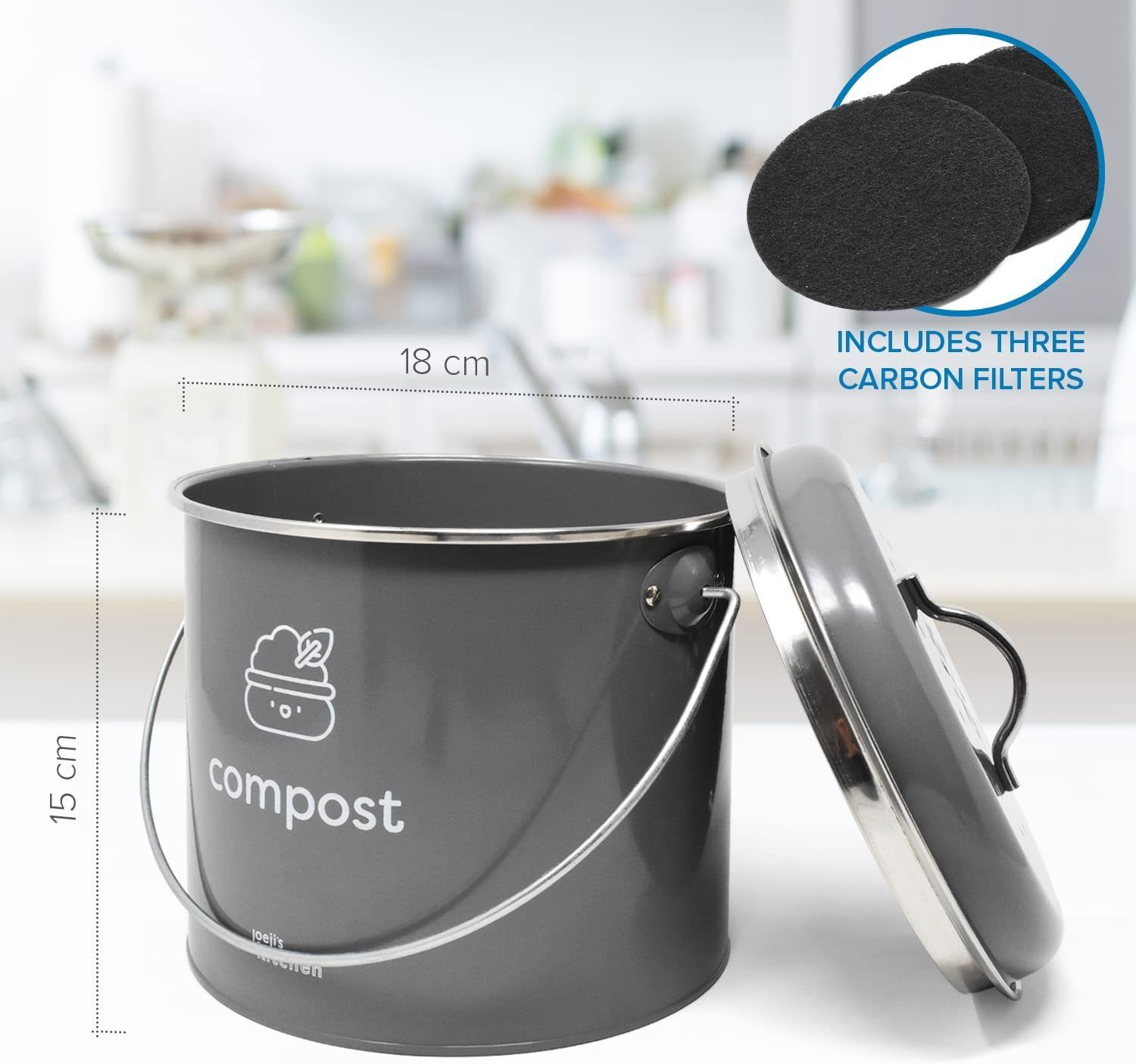 JOEJI’S KITCHEN Biomülleimer Biomülleimer für die Küche Metall 3,5L Küchenkomposteimer mit Deckel