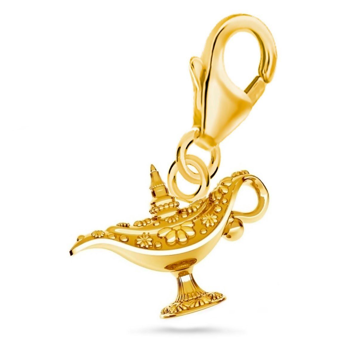 Damen Schmuck Goldene Hufeisen Charm-Einhänger mini klein Wunschlampe Wunderlampe Karabiner Charm 925 Silber Vergoldet (1 Stück,