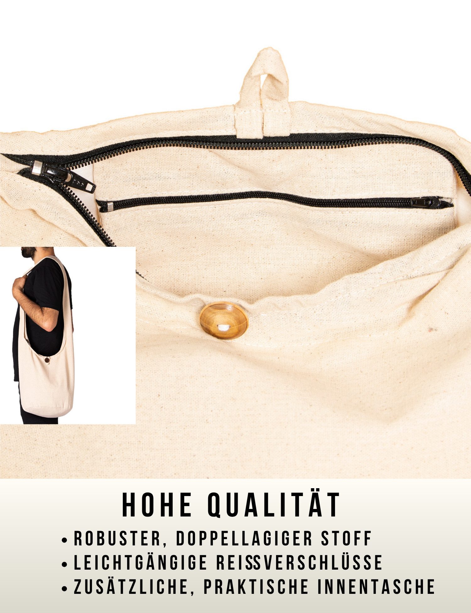 PANASIAM Freizeittasche Schulterbeutel einfarbig Schultertasche aus 100% Baumwolle in 2 Größen, Umhängetasche auch als Wickeltasche Handtasche oder Strandtasche