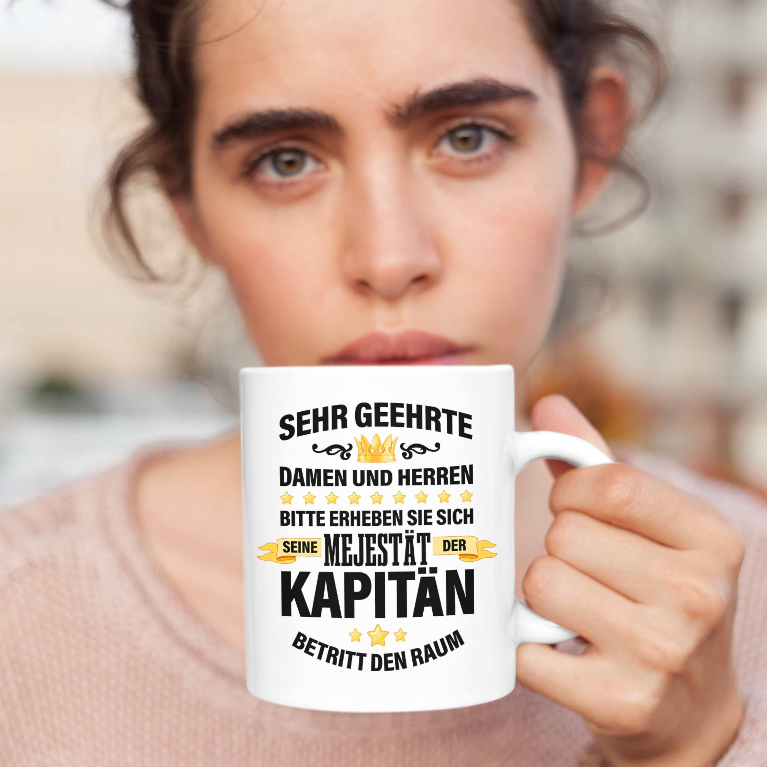Vater Geschenk Spruch Tasse Geschenkidee Tasse - Männer Trendation Kapitän Käpten Trendation Weiss Geburtstag