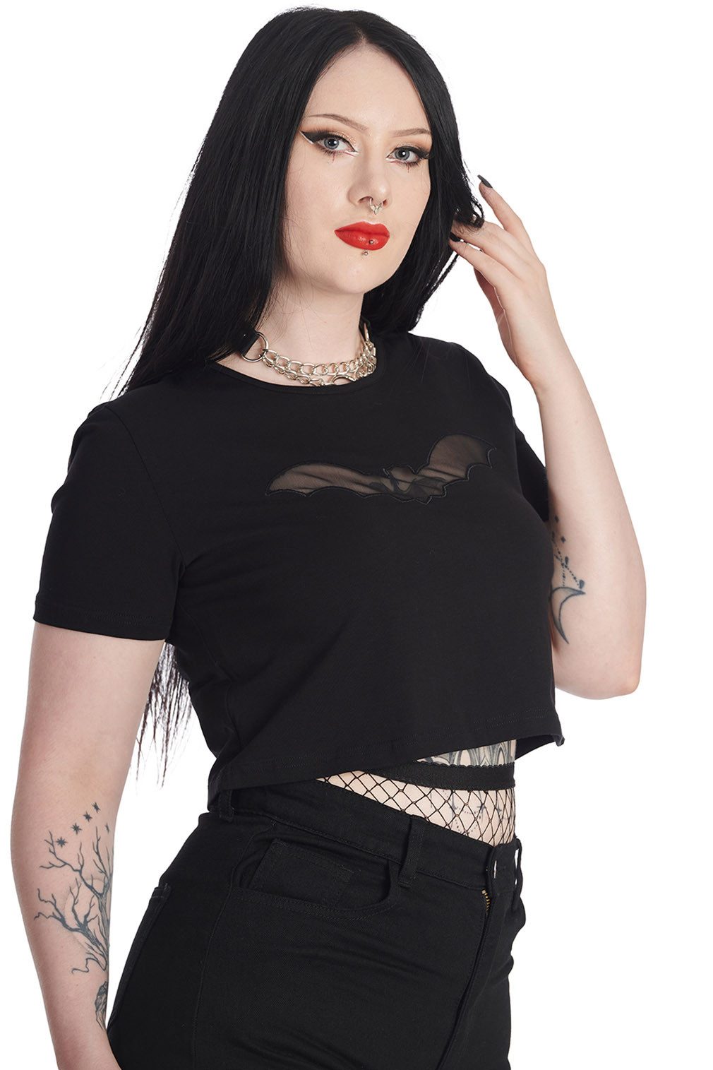 Banned Crop-Top Dreamology Fledermaus Bat Spitze Bauchfrei Gothic