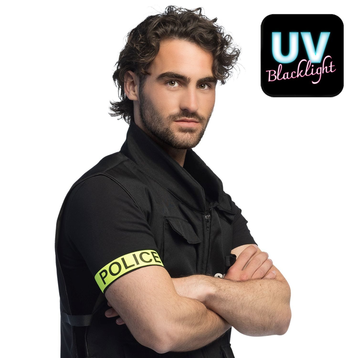 Kostüm Armband 'Police', Gelb UV Schwarzlicht