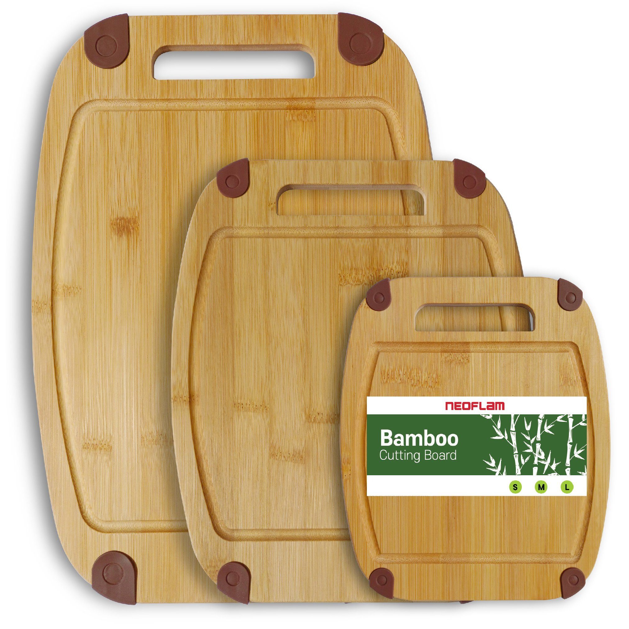 NEOFLAM® Schneidebrett BiJu Antibakterielles Schneidebrettset, 3tlg. - Bambus, Bambus, (3-St)