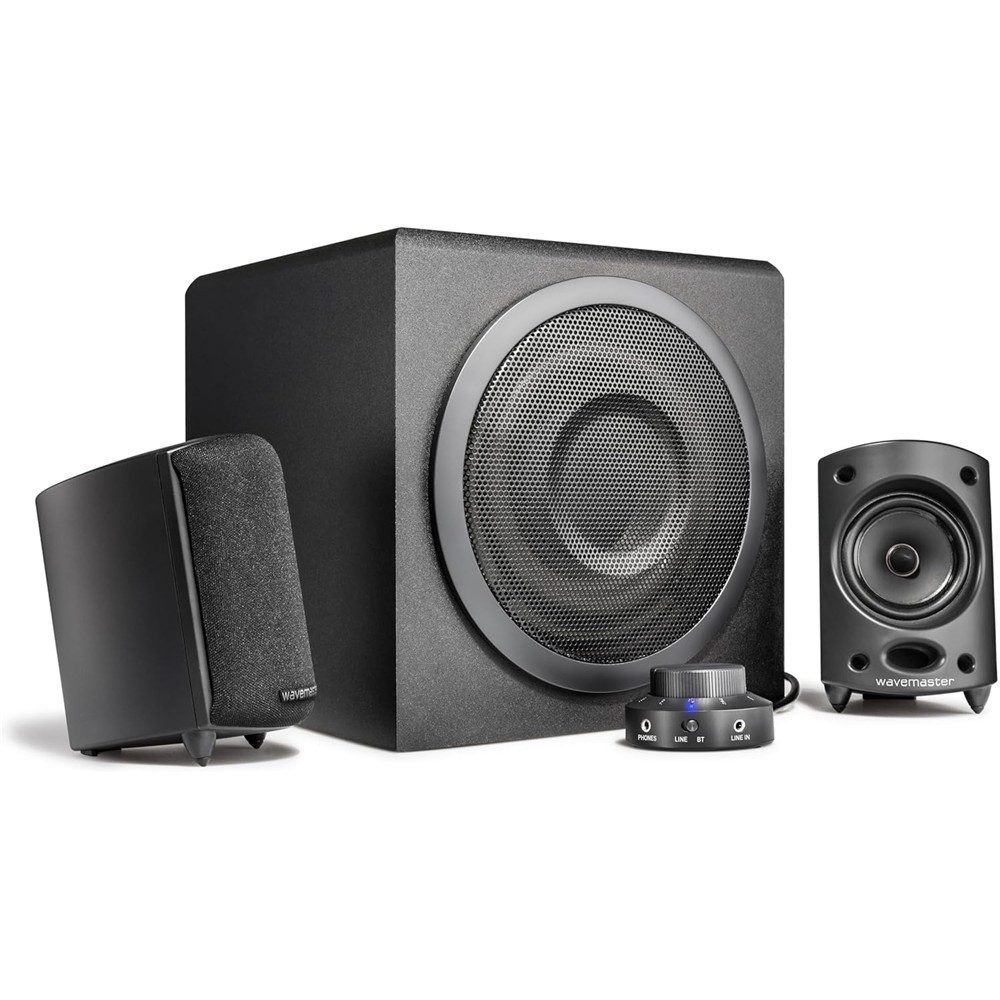 Wavemaster MOODY 2.1 BT bk Bluetooth Lautsprechersystem, PC Lautsprecher 2.1 Soundsystem (Subwoofer Gaming, Smartphone & Tablet)