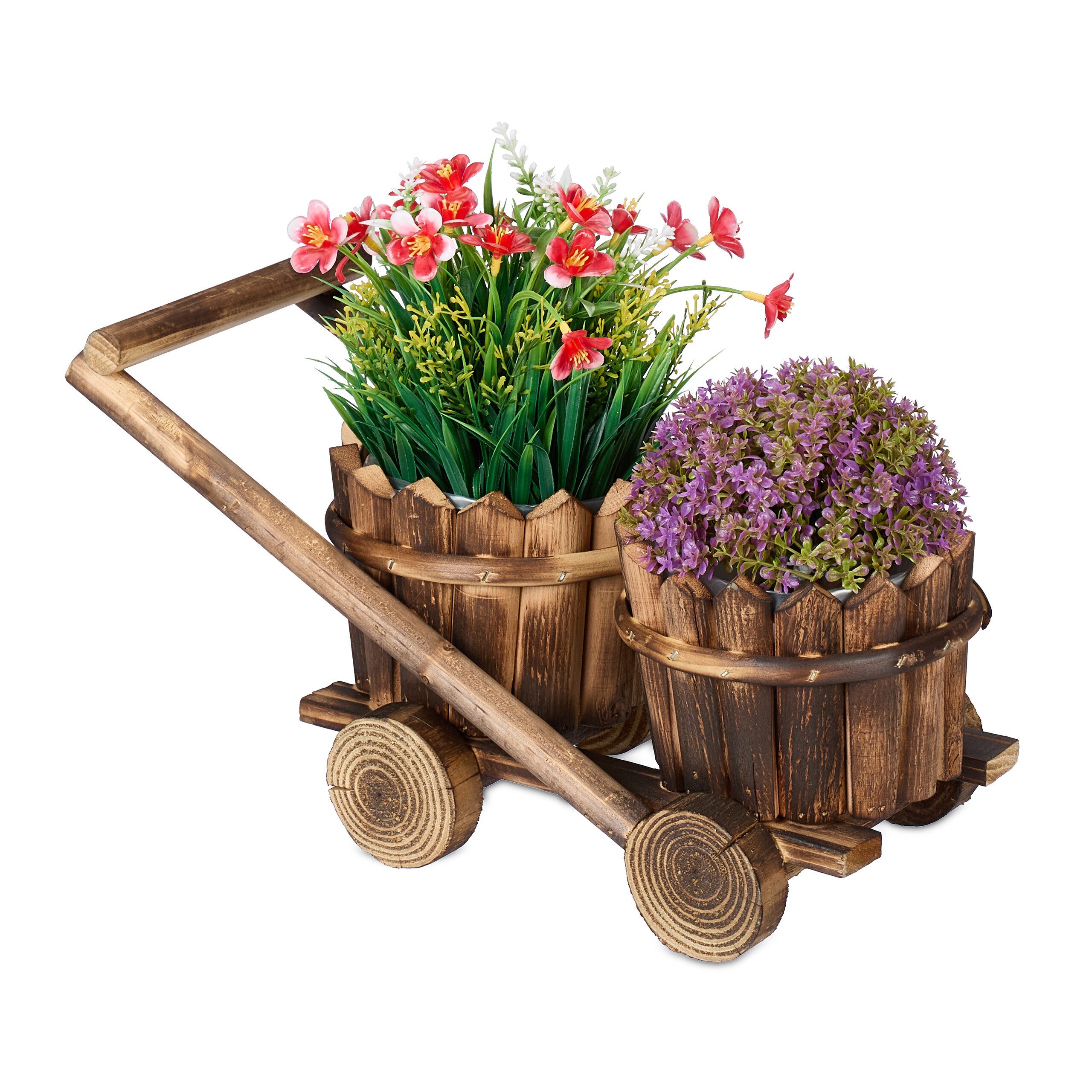 Blumentopf Pflanzwagen mit 2 Blumentöpfen aus Holz