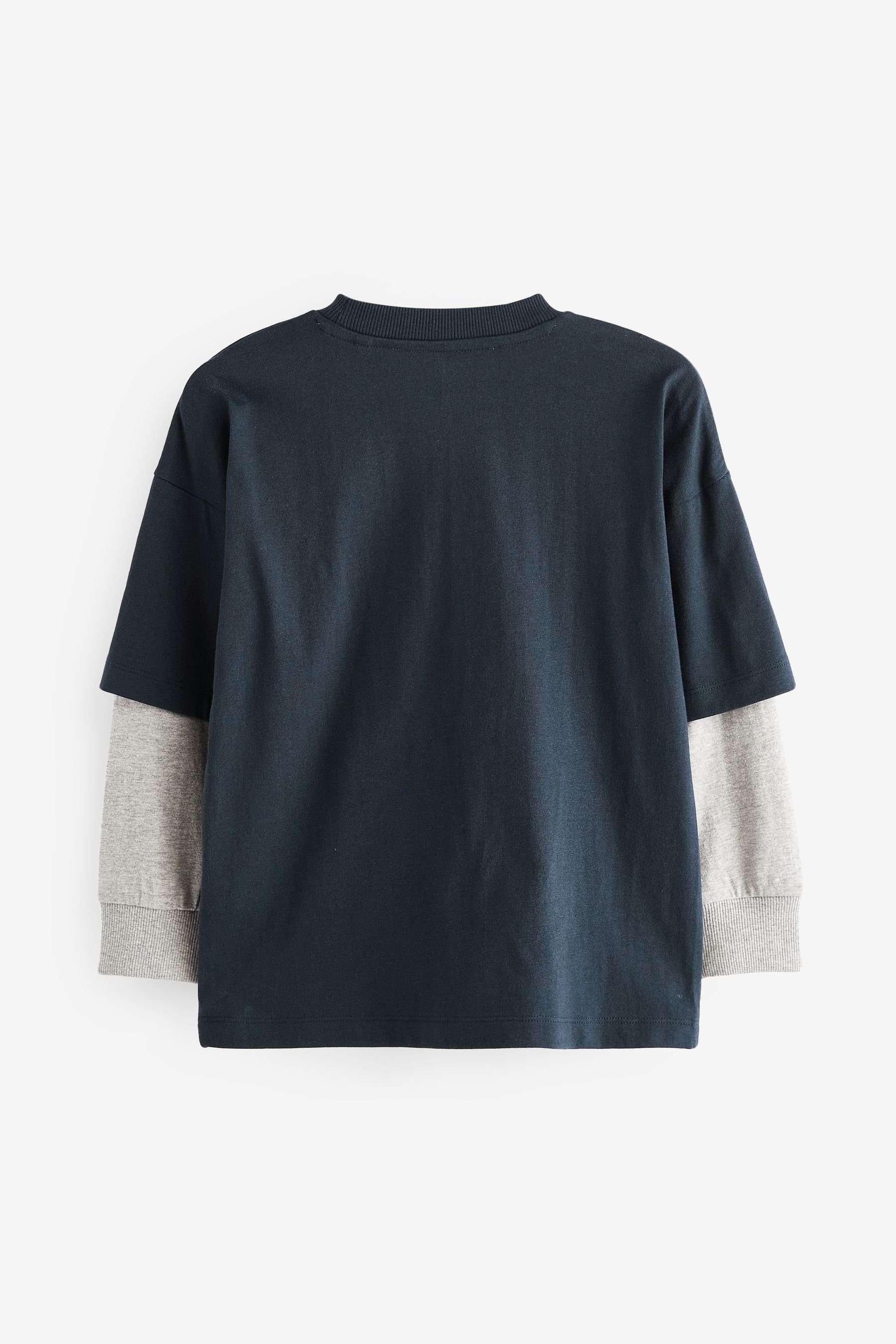 Grafik Langarmshirt Grey/Navy Next (2-tlg) 2er-Pack Ärmeln mit langen und Skate T-Shirt
