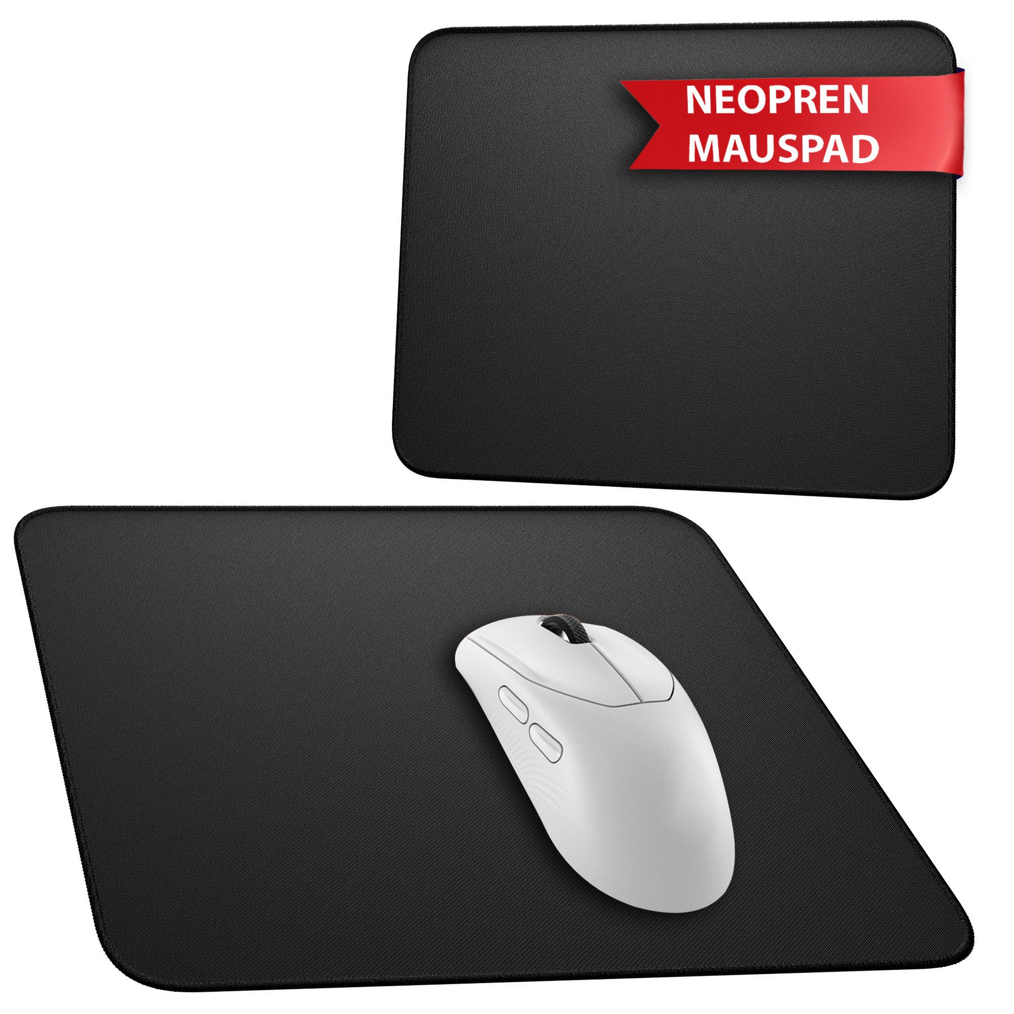 wortek Mauspad Gaming Mauspad in Neopren Schwarz, Gaming Mauspad in langlebigem Neopren