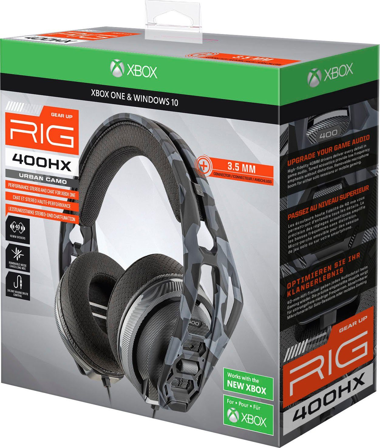 nacon Nacon RIG 400HX Xbox Gaming-Headset Ear, one) Klinke Stereo, Urban-Camo-schwarz, 3,5 abnehmbar, (Mikrofon kabelgebunden, mm PC, Over