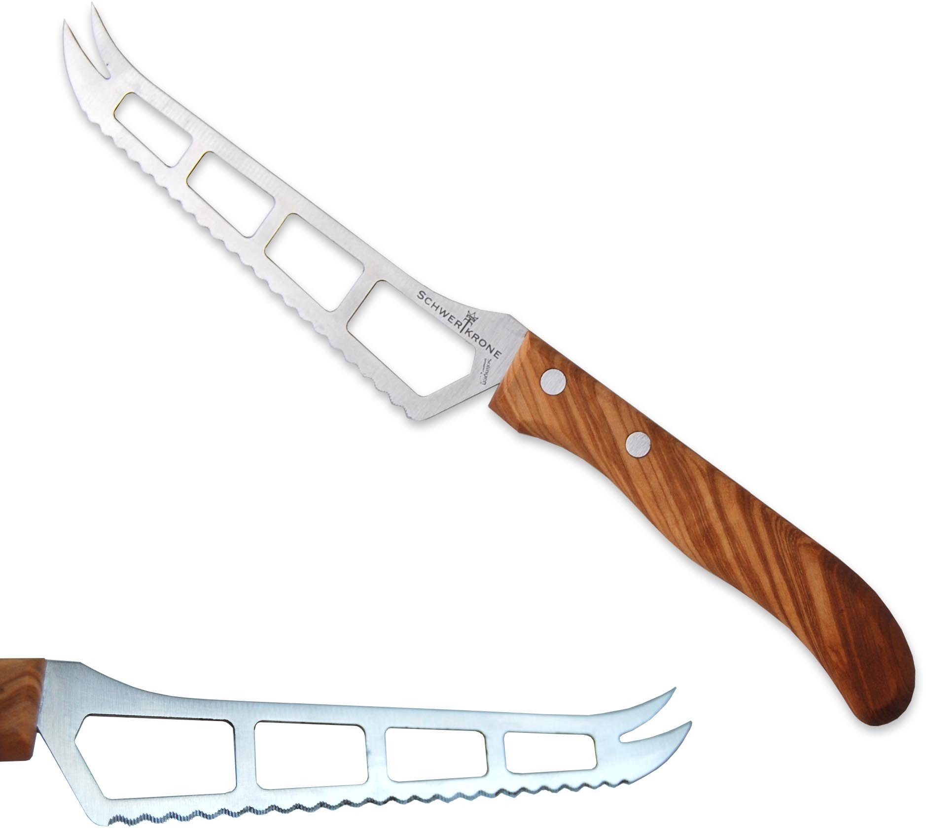 Olivenholz-erleben Käsemesser, Zackenschliff, mit Olivenholzgriff