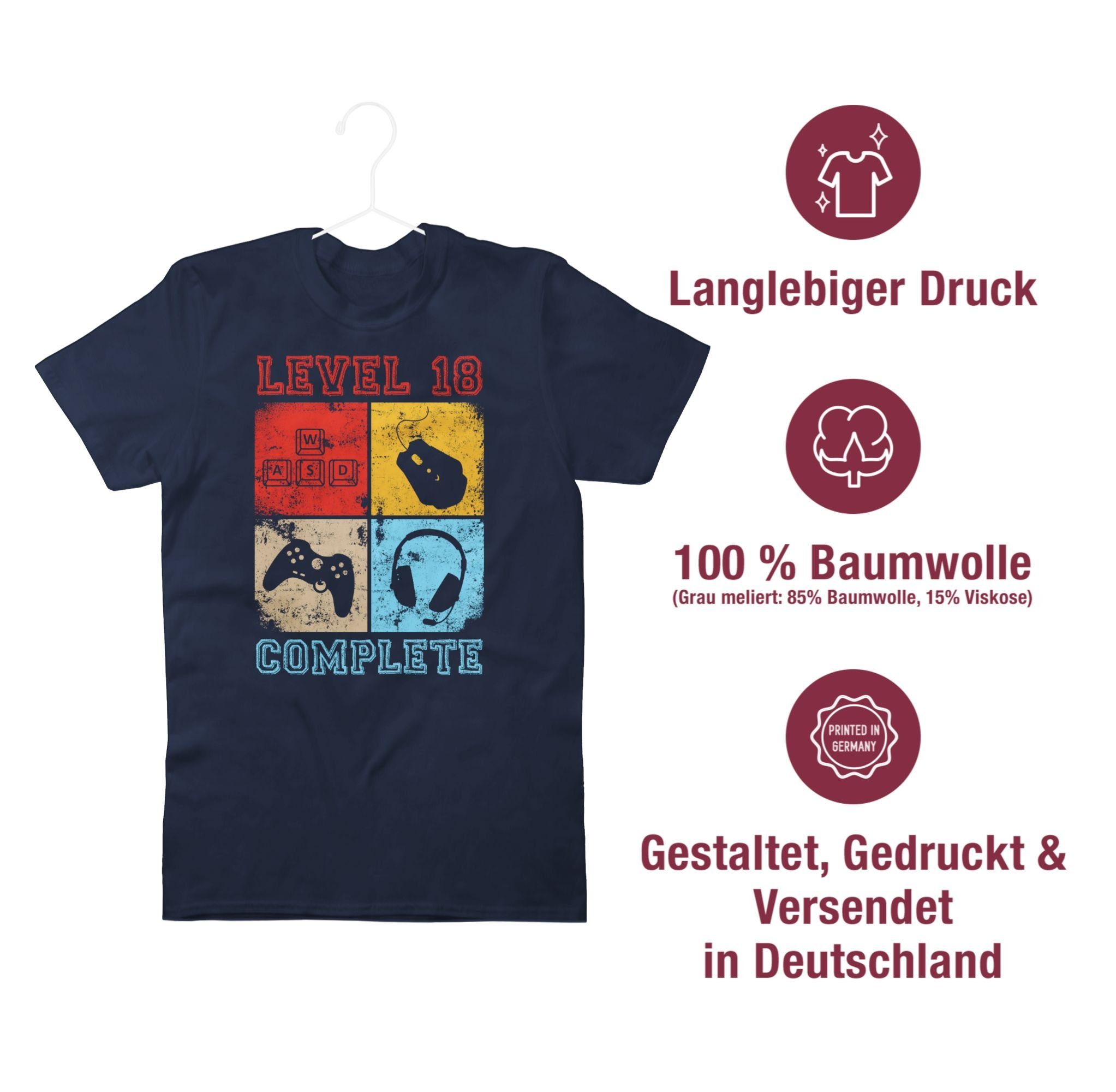 T-Shirt Completed 02 Geburtstag Level 18. Navy Complete Blau Shirtracer 18