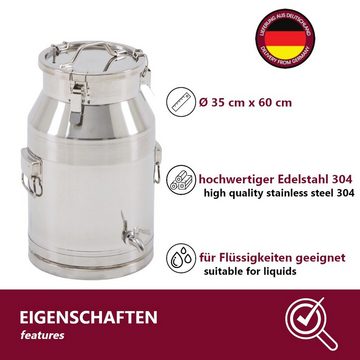 HOOZ Milchkännchen Milchkanne 45L aus Edelstahl Deckel Gummidichtung, 45 l, (Packung, Robust mit praktischem Griff), mit auslaufsicherem Deckel