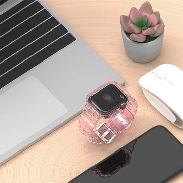 Wigento Smartwatch-Armband Für Apple Watch Ultra 1 + 2 49mm Armband mit Gehäuse-Schutz Hell-Pink