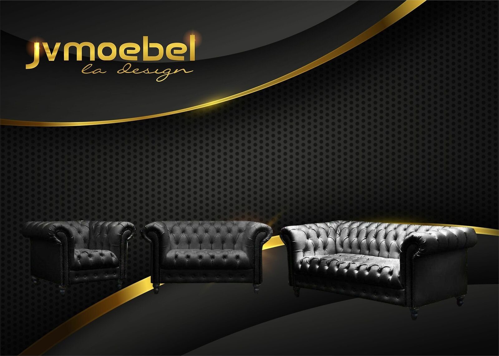 JVmoebel Sofa, Die Rückenlehne und die Sitzfläche ist mit Knöpfen verziert, Armlehne mit Nieten Schwarz