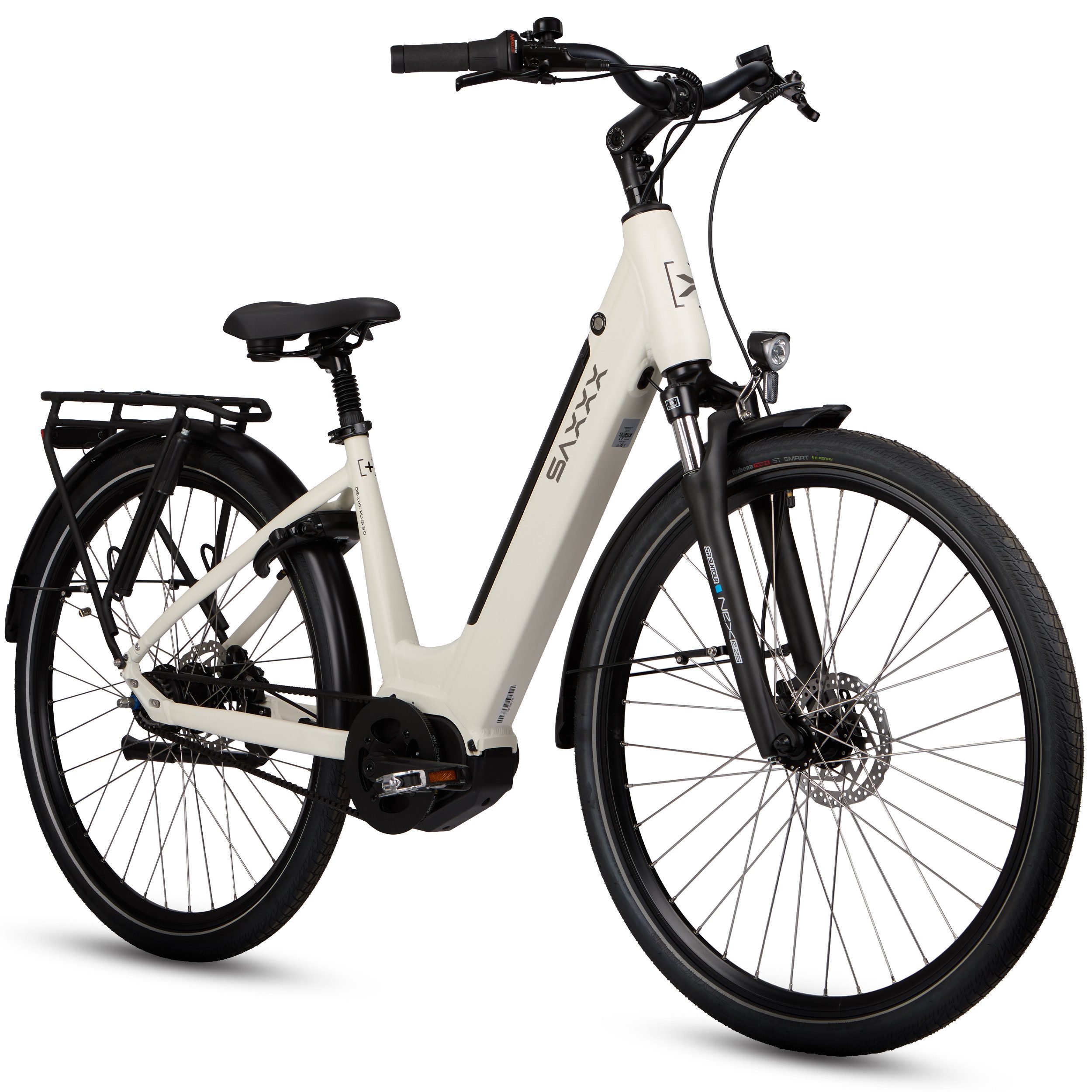 SAXXX E-Bike Cityrad 28 Zoll, 70Nm Mittelmotor, Riemenantrieb, bis 100km, Federsattelstütze, 7 Gang Shimano Nexus SG-C3001-7D Schaltwerk, Nabenschaltung, Mittelmotor, 468 Wh, (95 % vormontiert, LCD-Farbdisplay, Tiefeinsteiger, RH: 45cm), 5 Stufen, Drehmomentsensor, Elektrofahrrad für Damen Herren