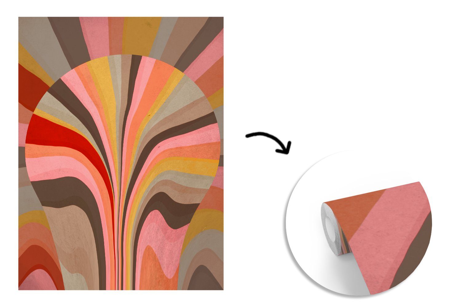 Wandtapete -Kunst Montagefertig Wohnzimmer, -Formen, für Fototapete Tapete bedruckt, Vinyl (4 Abstrakt Matt, St), MuchoWow
