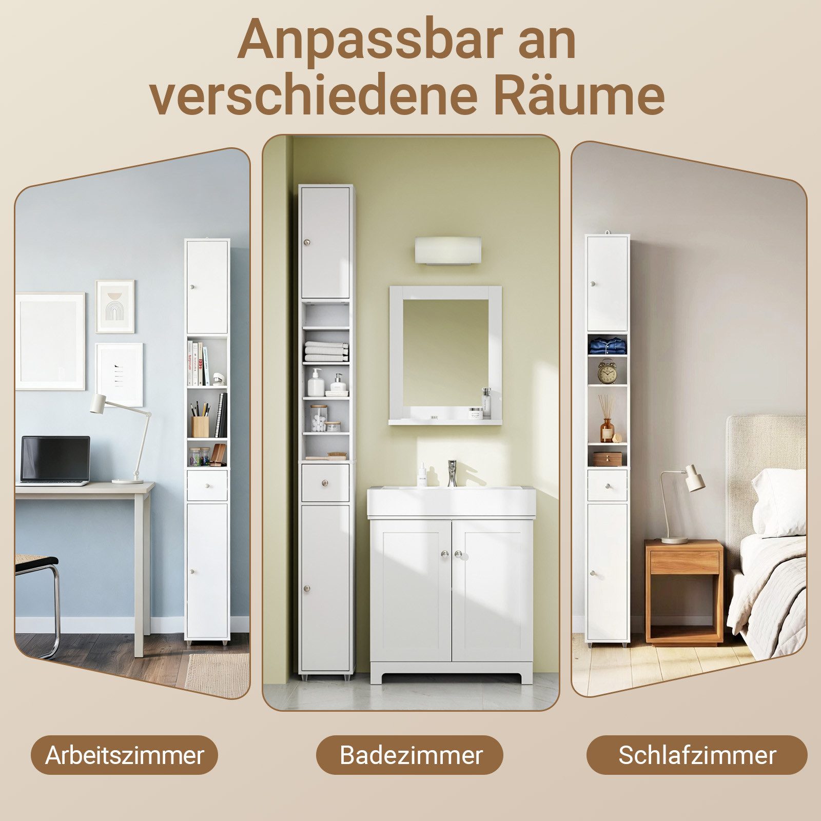 SoBuy Badkommode BZR34-II, Badschrank schmal, Badezimmermöbel, Wasserabweisender, Badzimmerschrank mit verstellbare Ablagen Badkommode schmal Badezimmer