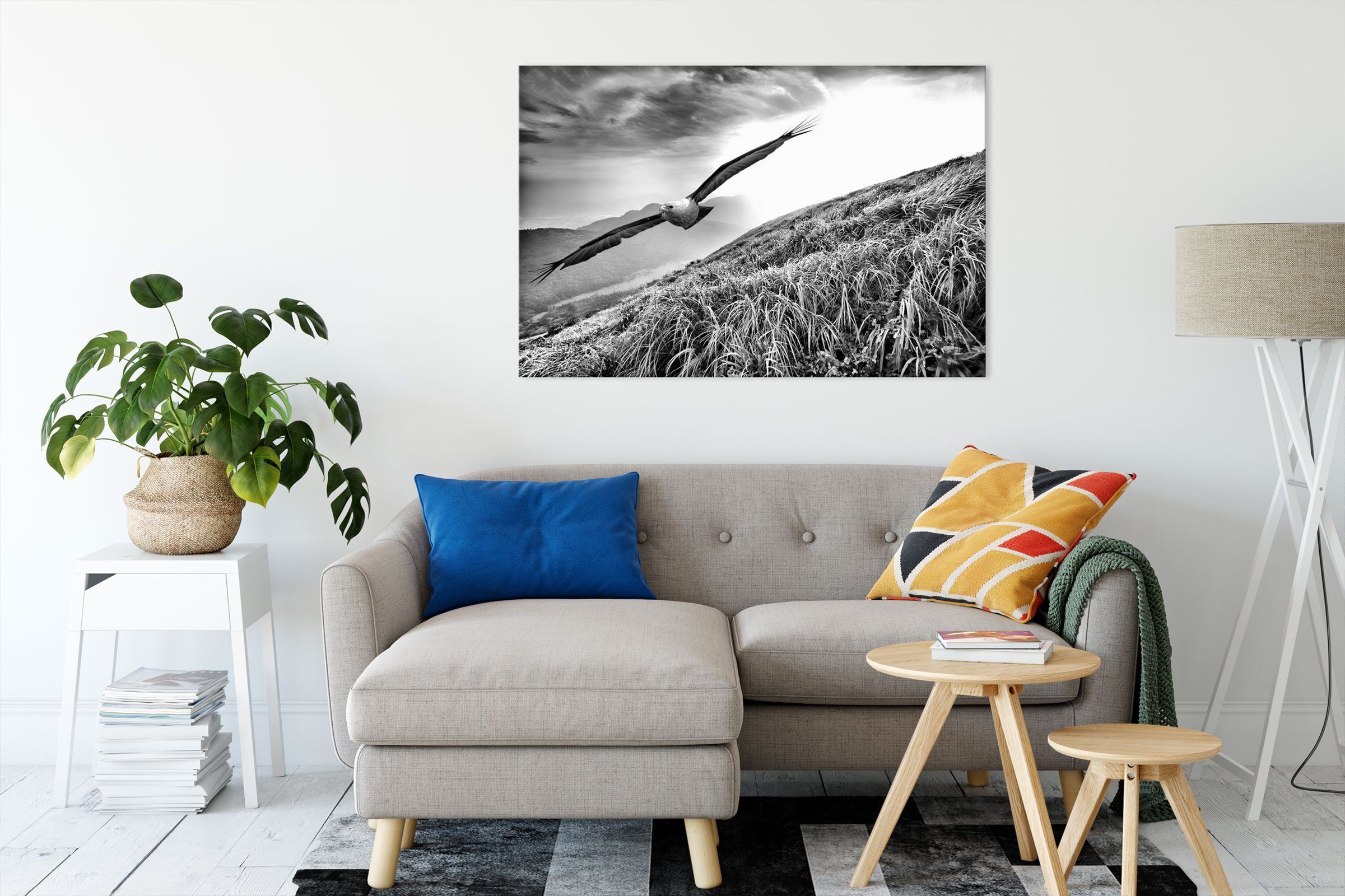 Weißkopfseeadler Majestätischer bespannt, (1 fertig Leinwandbild inkl. St), Weißkopfseeadler, Leinwandbild Majestätischer Zackenaufhänger Pixxprint