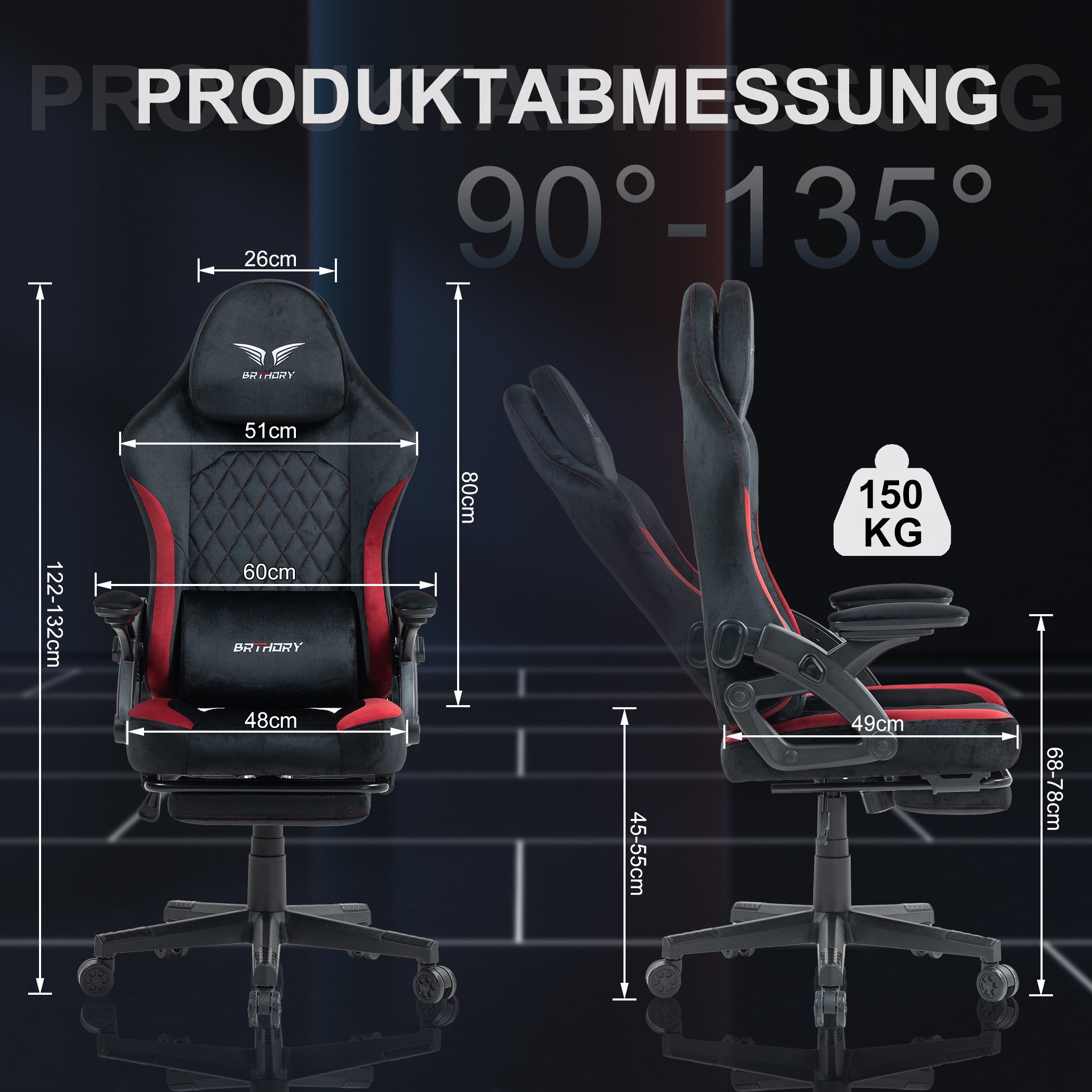 BRTHORY Gaming-Stuhl Rmit Verstellbare Kopfstütze Wippfunktion, 135°, Schwa günstig online kaufen