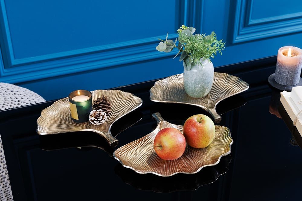 riess-ambiente Dekoschale GINKGO 30cm gold (Set, 3 St), Wohnzimmer · Metall · Accessoires · Gebäck