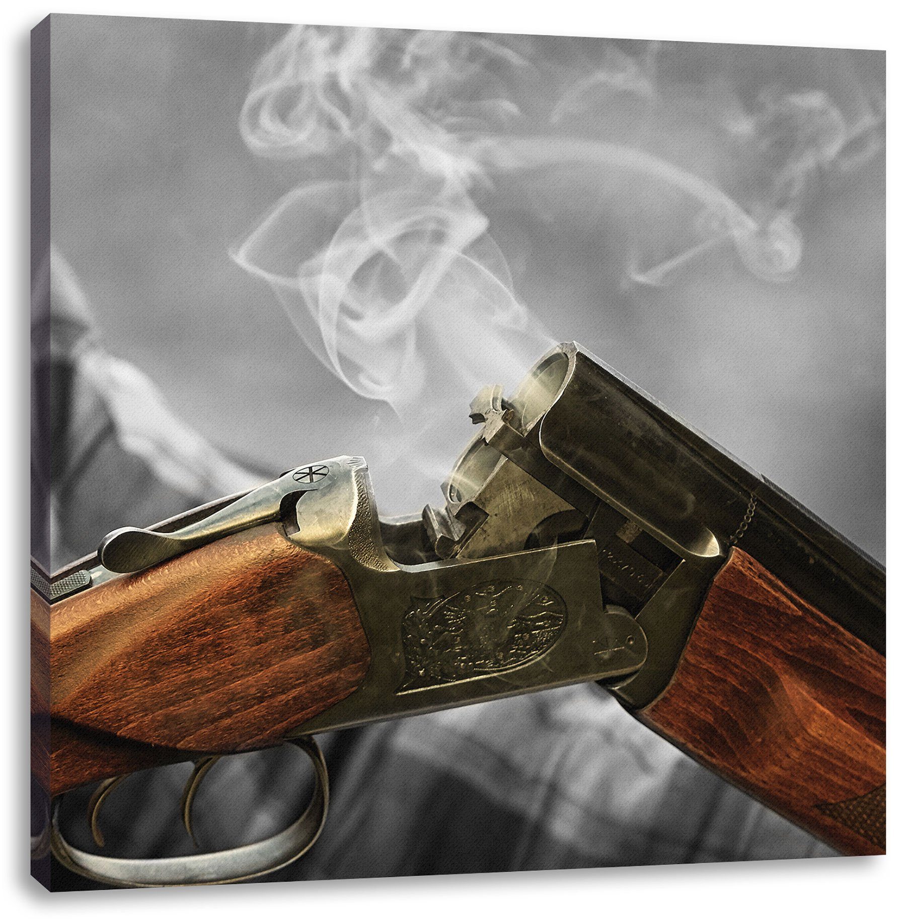 Pixxprint Leinwandbild Jagdgewehr nach dem Brand, Jagdgewehr nach dem Brand (1 St), Leinwandbild fertig bespannt, inkl. Zackenaufhänger