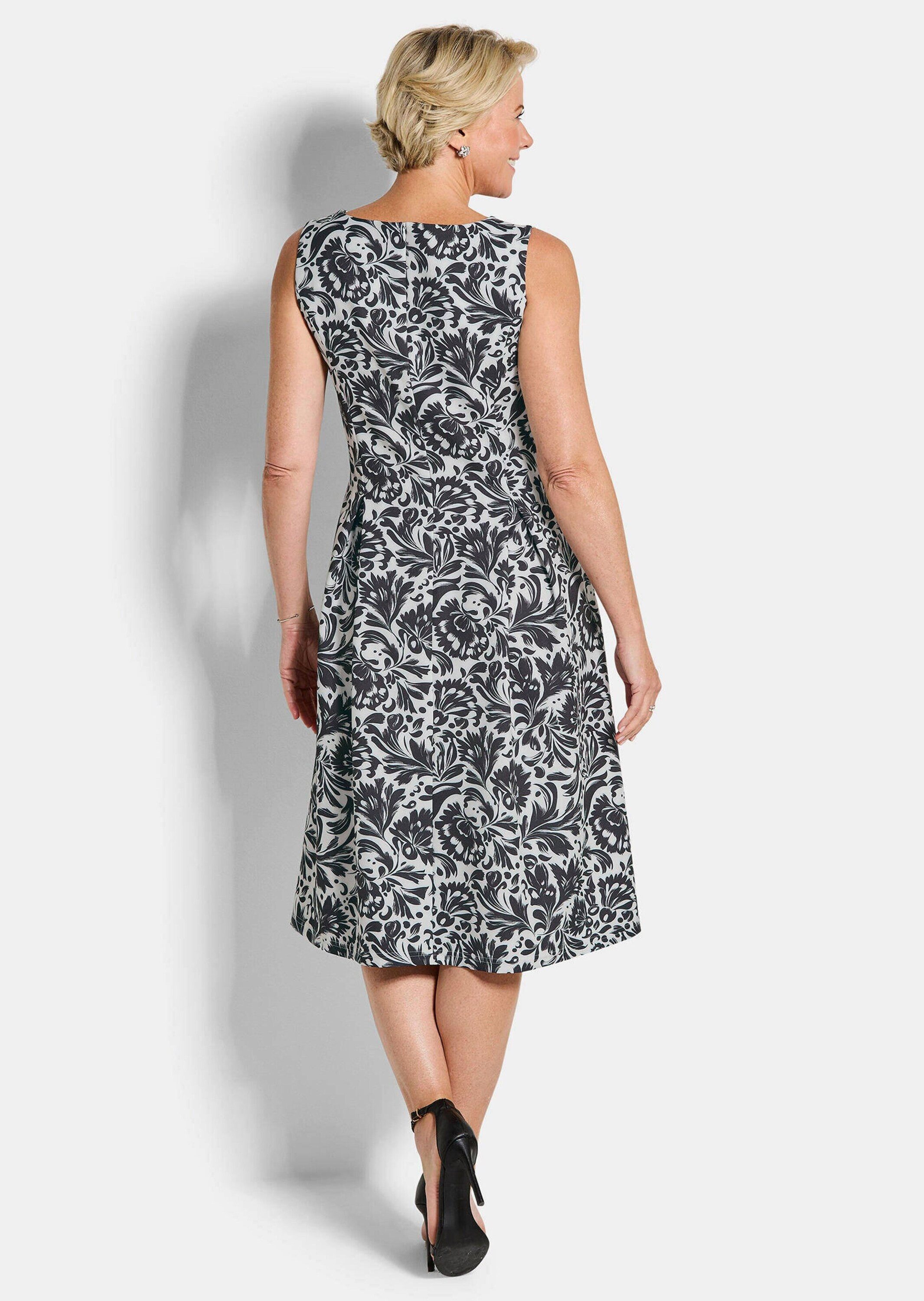 GOLDNER Sommerkleid Elegantes Jerseykleid mit Faltenrock Midikleid mit U-Boot-Ausschnitt, breiten Trägern und Knielänge