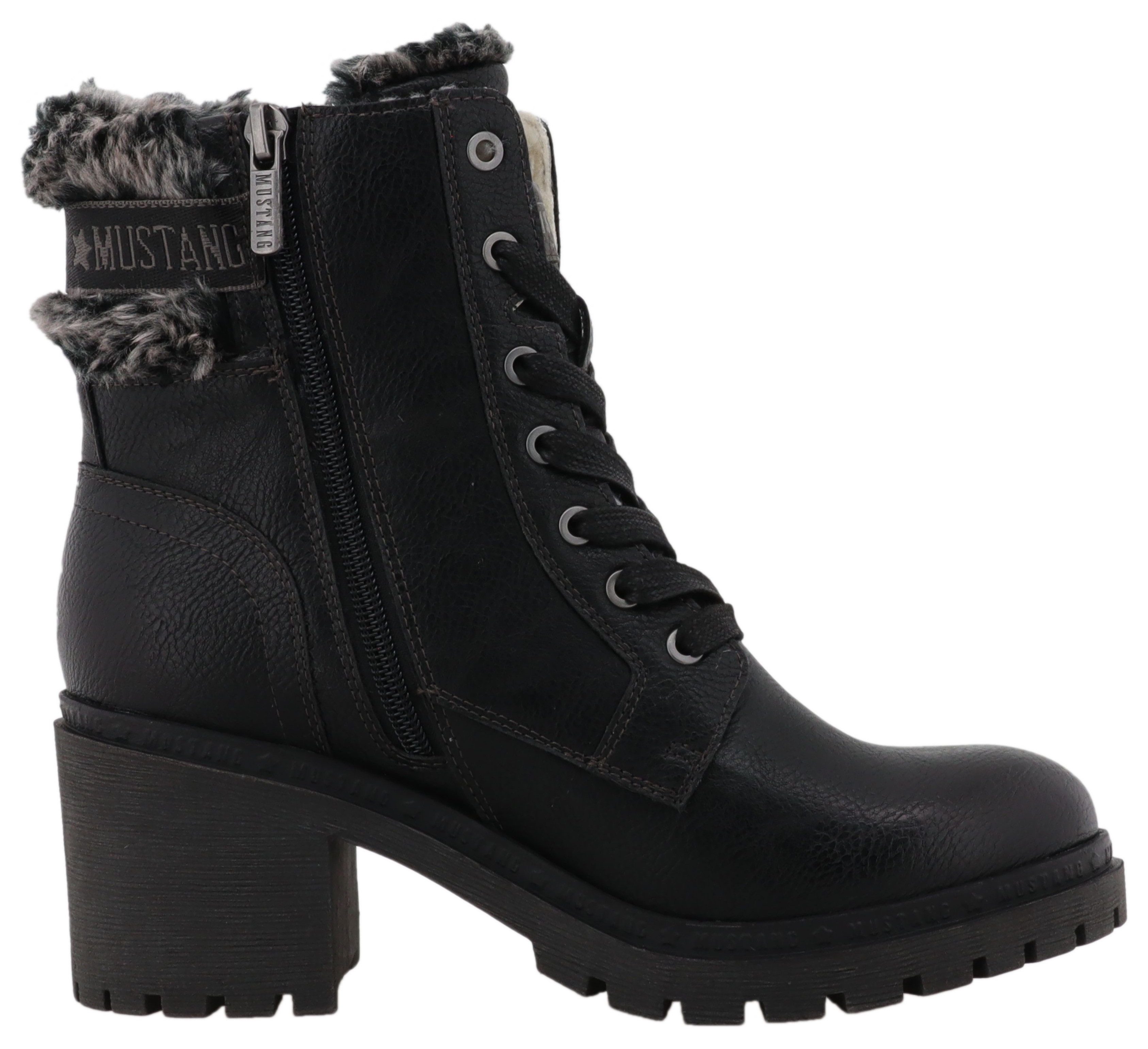 Mustang Shoes Leila Winterstiefelette Winterstiefel mit Kunstfellkragen und Blockabsatz – Bild 4 von 5