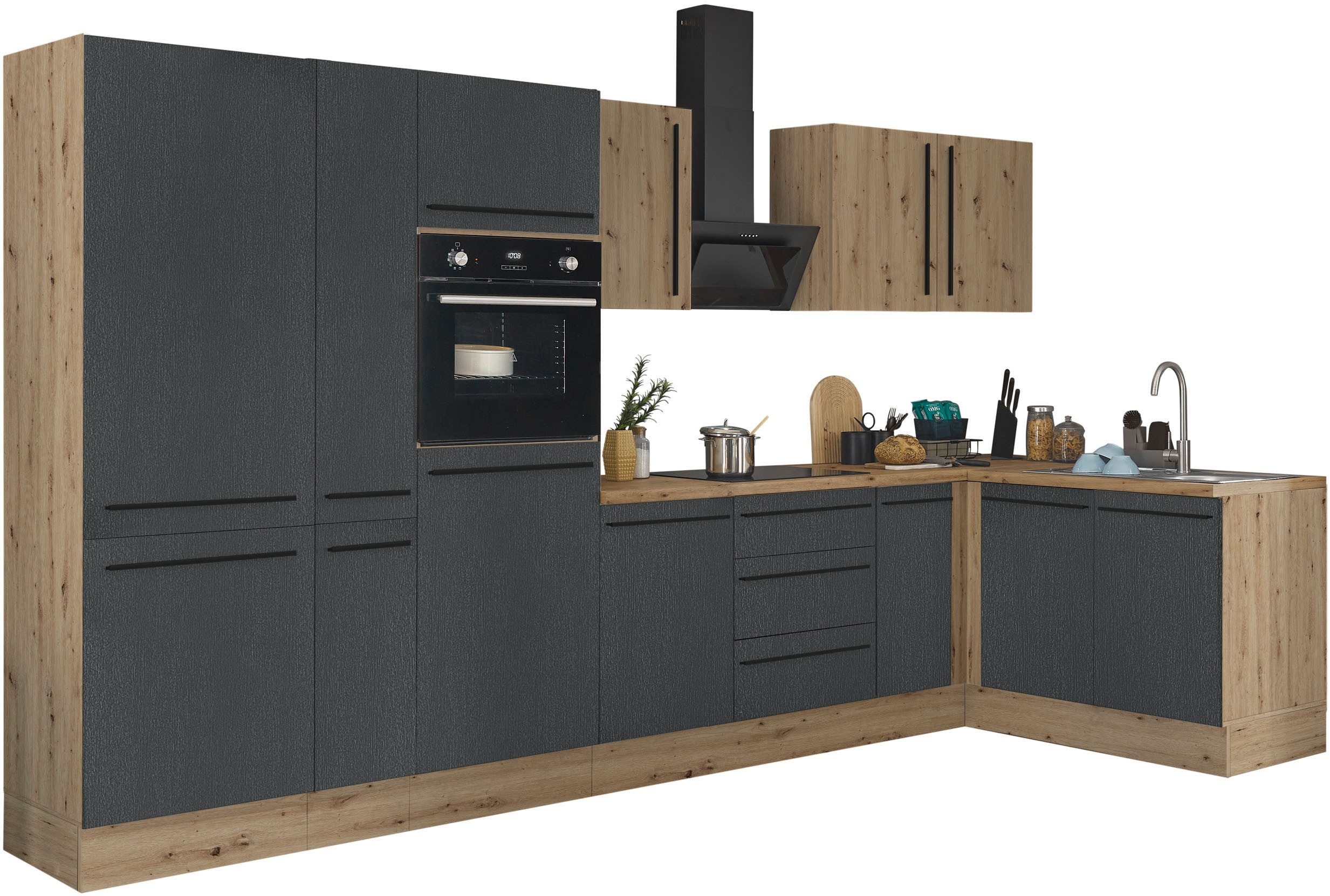 KOCHSTATION Winkelküche Florida, Stellbreite 360x165 cm, wahlweise mit E-Geräten, mit Softclose für Türen und Schubkästen