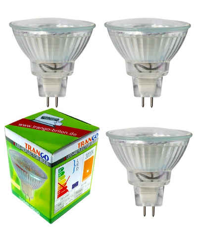 TRANGO LED-Leuchtmittel, GU 5,3, MR16, 3 St., 3er Set MR16030 LED Leuchtmittel mit MR16 Fassung zum Austausch herkömmlicher Halogen Leuchtmittel MR16 I GU5.3 I G4 12 Volt 3000K warmweiß Glühlampe, Reflektor Lampe, LED Birnen