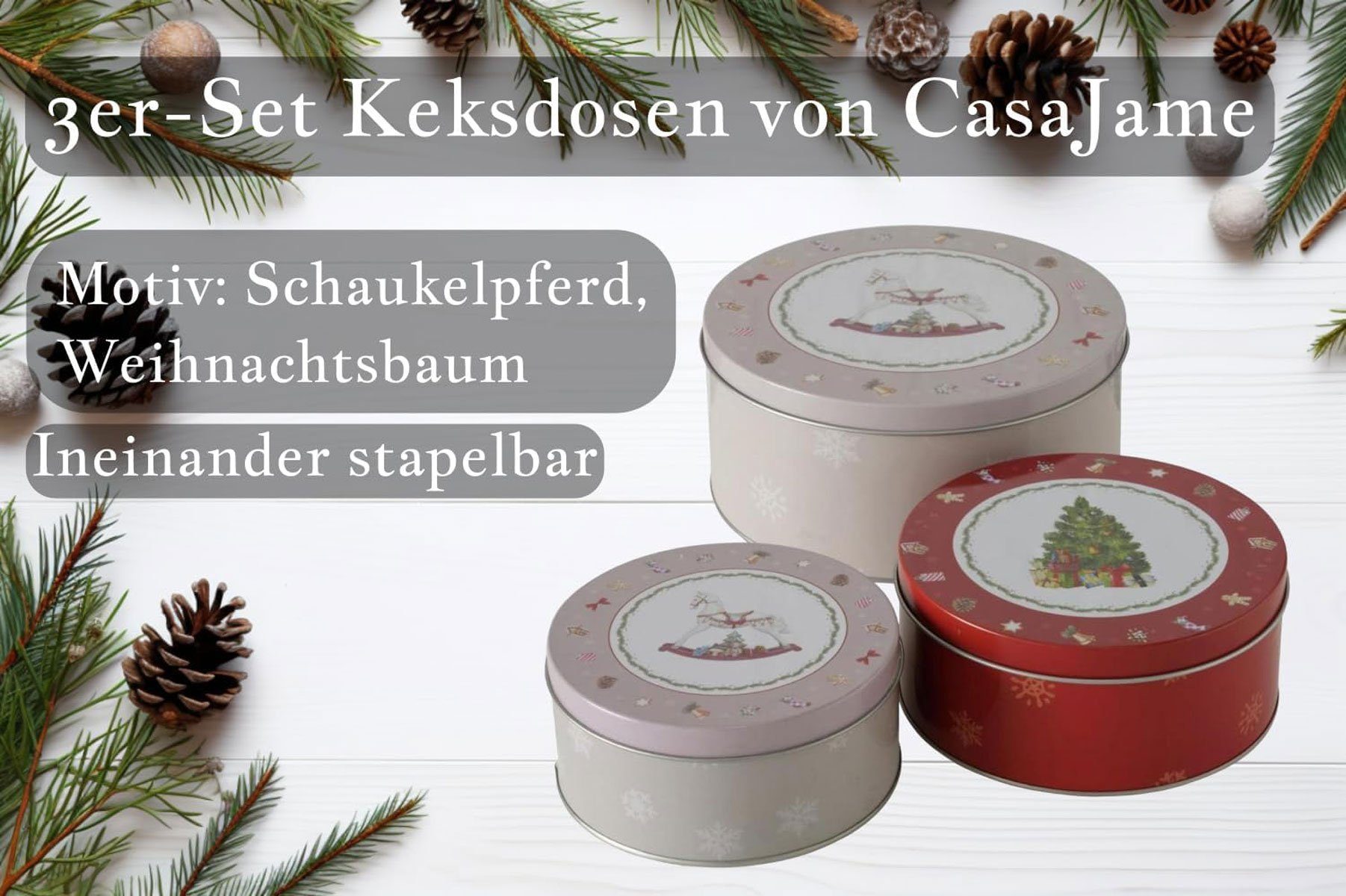 Metall GmbH rund 3er Schaukelpferd BOLTZE GRUPPE V7 CasaJame Set Keksdose Plätzchendose Keksdose