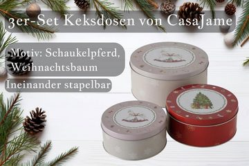 BOLTZE GRUPPE GmbH Keksdose CasaJame 3er Set Metall Keksdose Plätzchendose rund Schaukelpferd V7