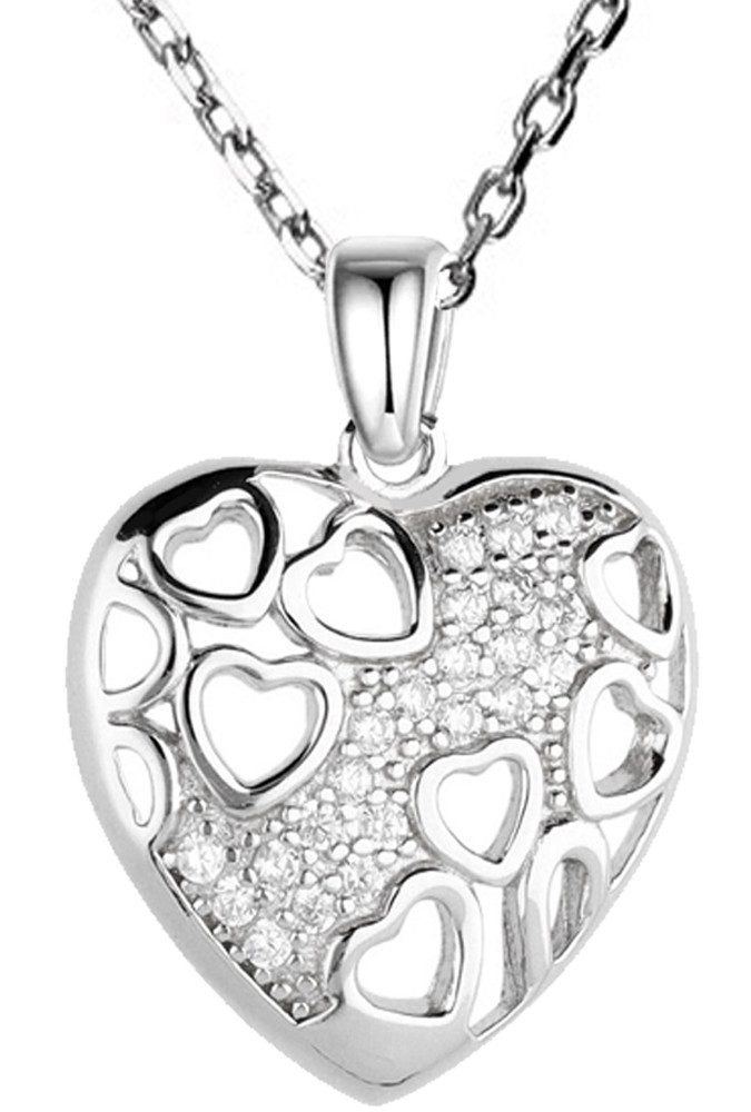 Herzkette Kette mit Herz Anhänger 925 Sterling Silber Halskette 45cm + 5cm