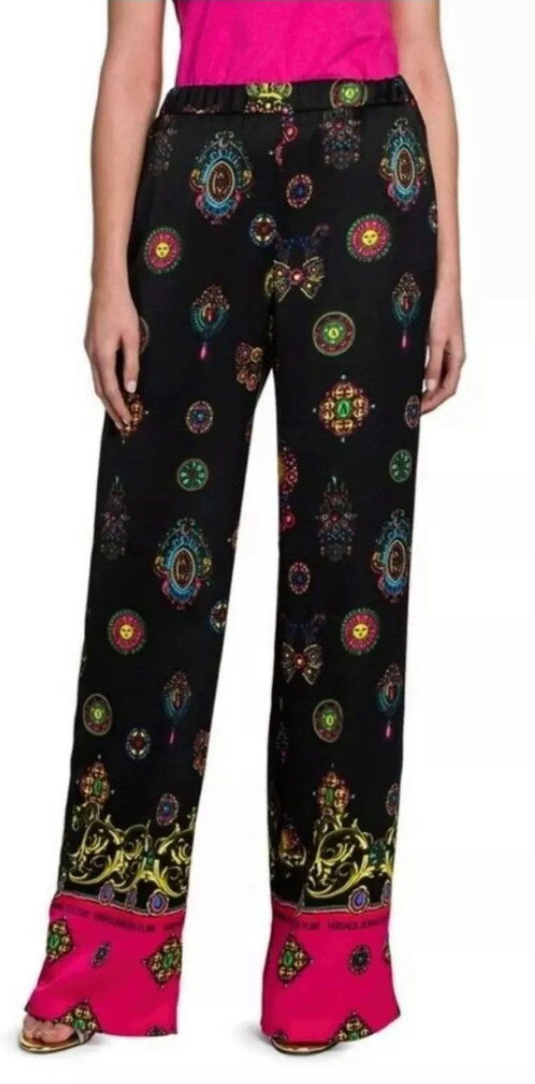 Versace Jeans Couture Loungehose Bedruckte Weite Hose Barock Leggings Pants Trousers Barock Medaillon-Motiven - Elastischer Bund - Seitentaschen