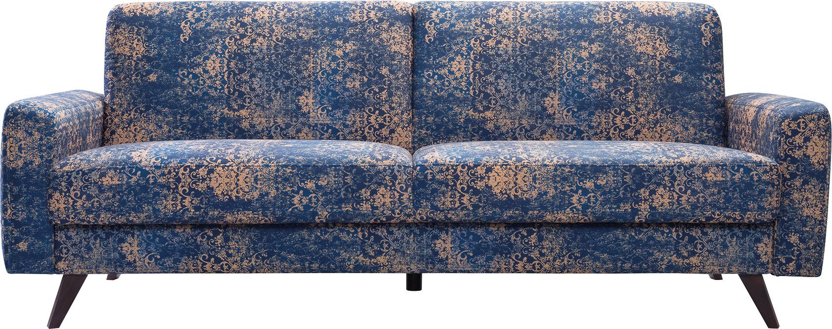 und blau Bettkasten Schlaffunktion, - mit 3-Sitzer, sofa fashion exxpo Holzfüße