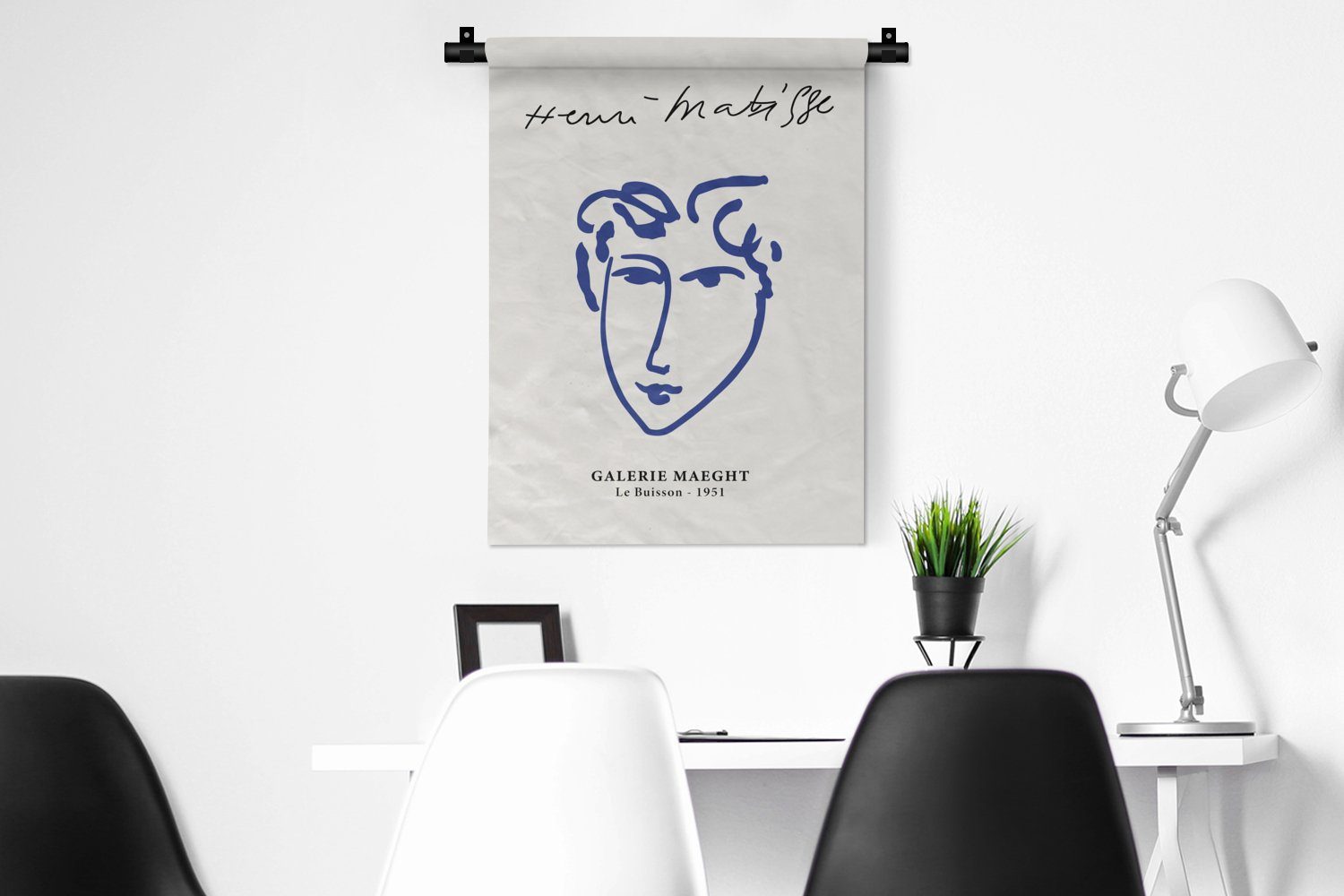 Henri Alte - der an Matisse Porträt Blau, für Meister Wohnzimmer, Wanddekoobjekt Wand, MuchoWow - Schlafzimmer Deko - Tapisserie,