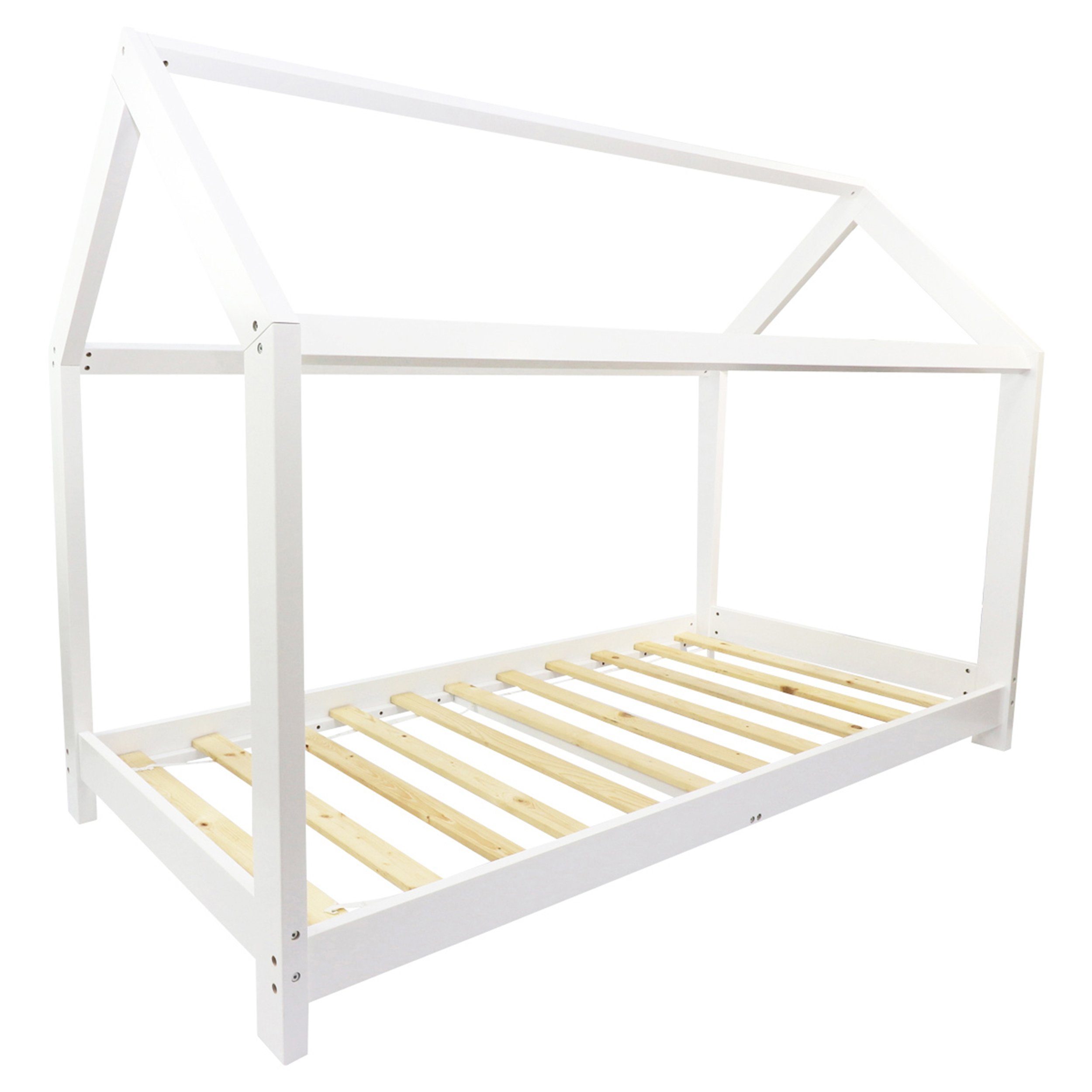 Puckdaddy GmbH Kinderbett Finn (200x90cm) mit Bettrahmen, im Hausbett Design