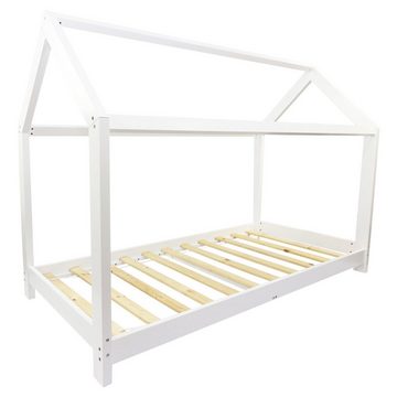 Puckdaddy GmbH Kinderbett Puckdaddy Hausbett Finn 200x90 cm Kinder Bett aus Holz in Weiß mit