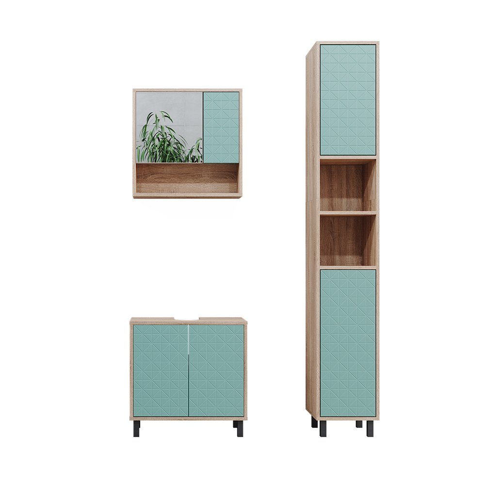 Vicco Badmöbel-Set Agasta, Mintgrün/Sonoma, 3 Teile, günstig online kaufen