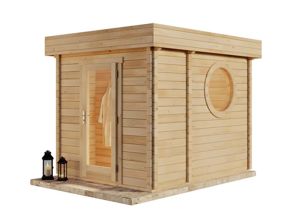 FinnTherm Saunahaus Cubus-70 B, BxTxH: 264 x 321 x 257 cm, 70 mm, in Naturbelassen Inkl. Fußboden