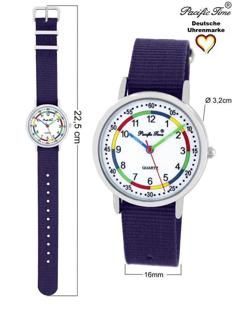 Pacific Time Quarzuhr Set Armbanduhr Kinder First Wechselarmband, schwarz Mix violett Design Gratis - Lernuhr Match Versand und und