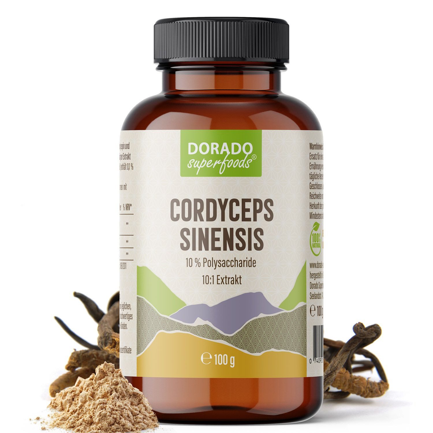 Dorado Superfoods Cordyceps sinensis Pulver - 100 g Pulver aus 10:1 Extrakt Pulver, 100 g