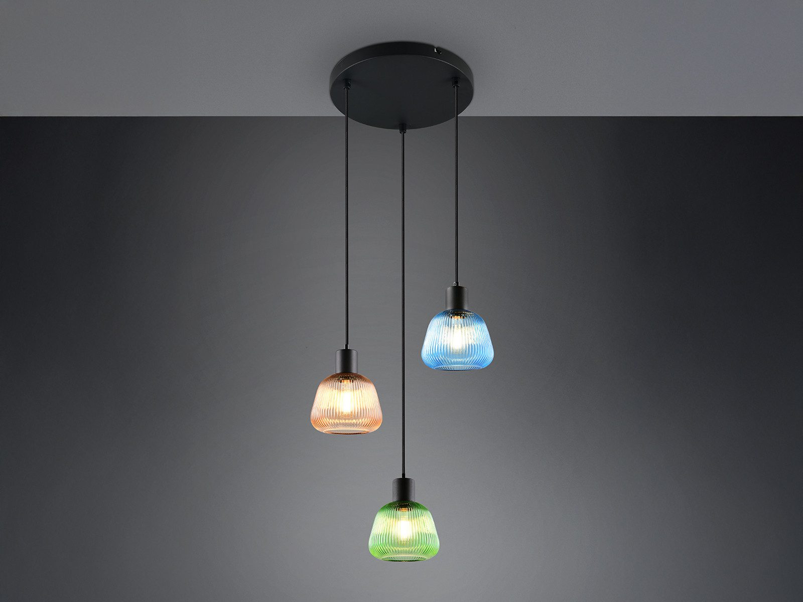 meineWunschleuchte Pendelleuchte, ohne Leuchtmittel, Cluster mit 3 Glas Lampenschirmen Esstisch & Couchtisch hängend Ø 37cm